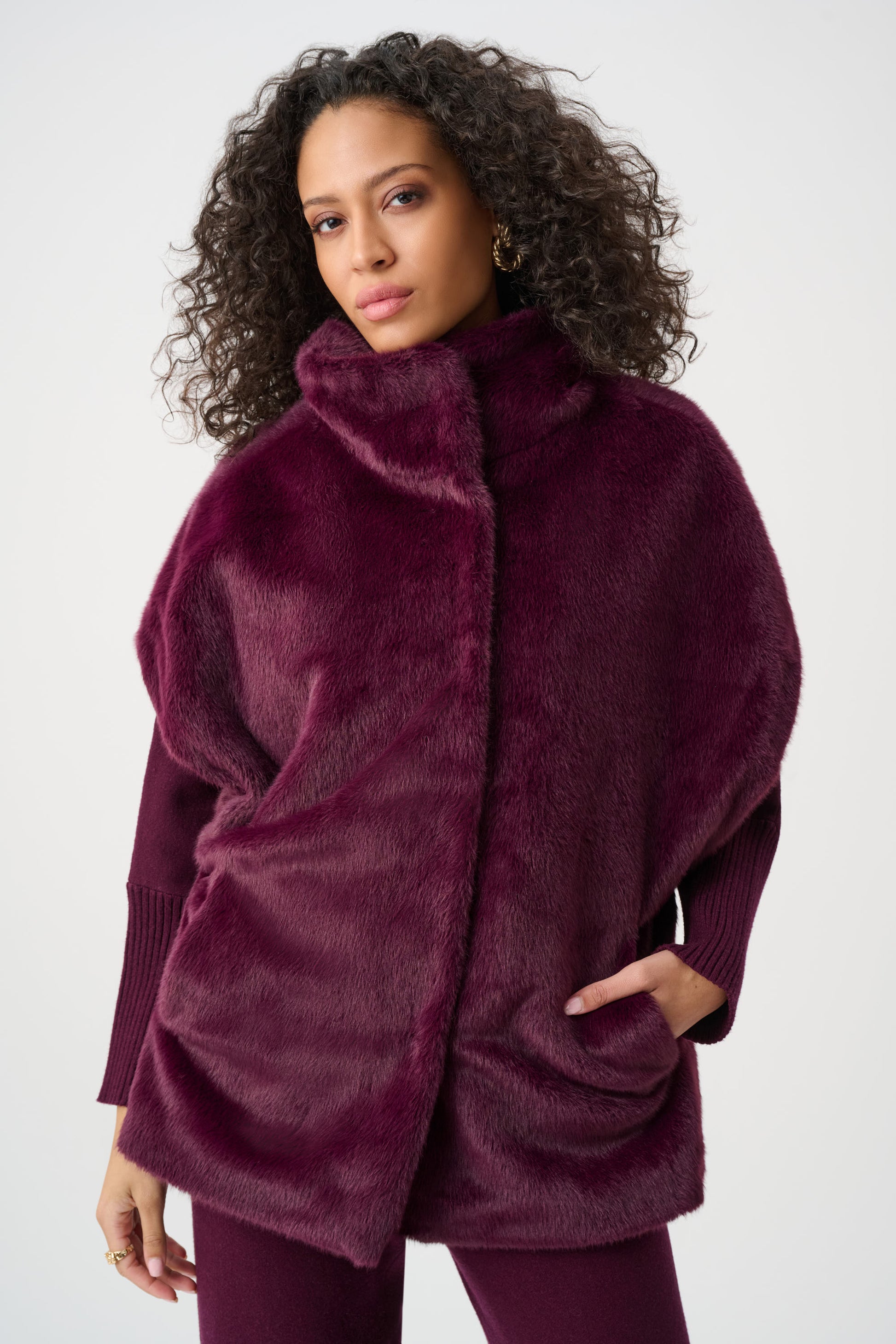 Burgundy faux fur vest side view Adelaide boutique