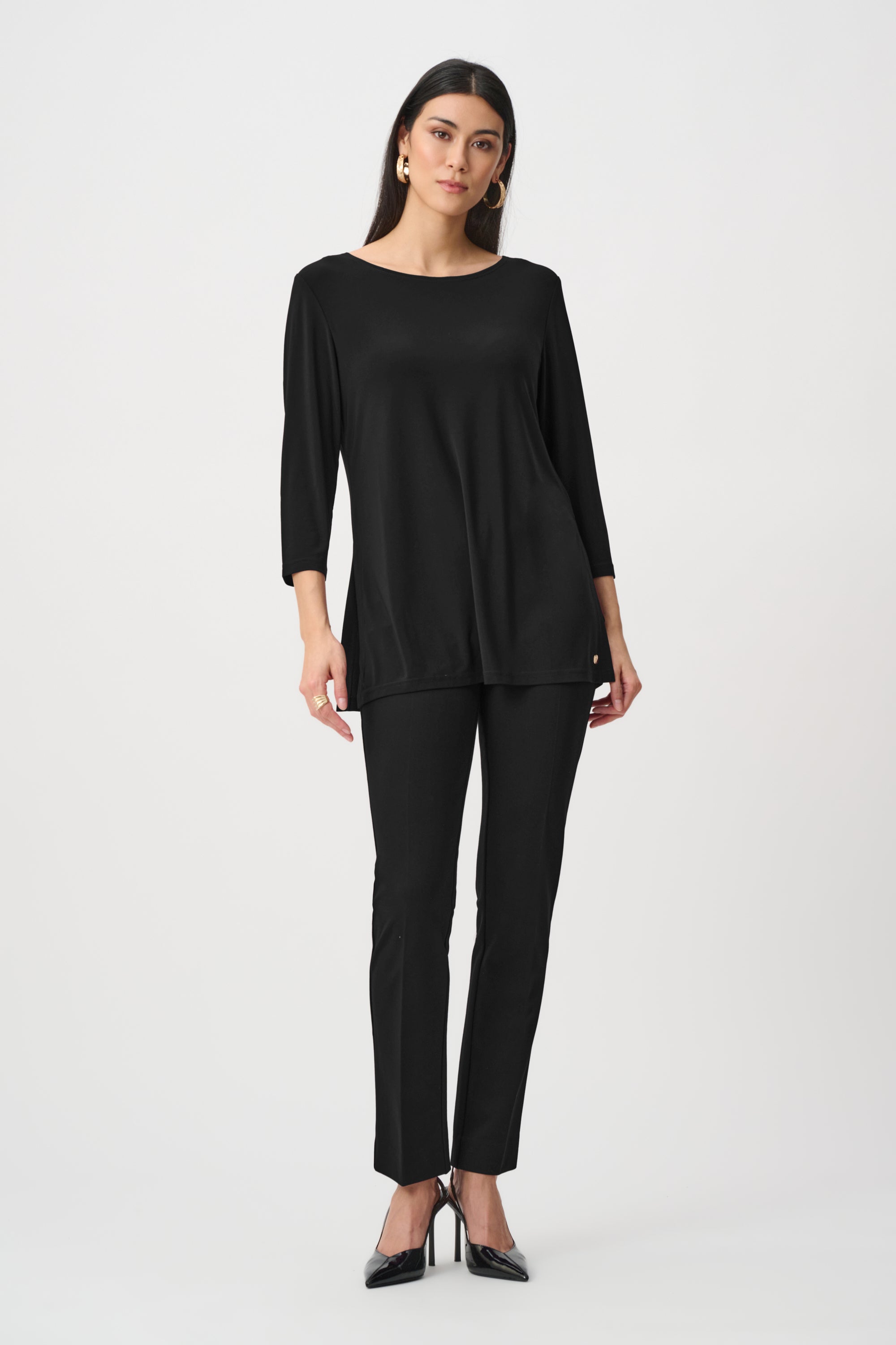 Elderberry Silky Knit Straight Tunic – Women’s Minimal 3/4 Sleeve Top Australia | Classic Everyday Tunic
