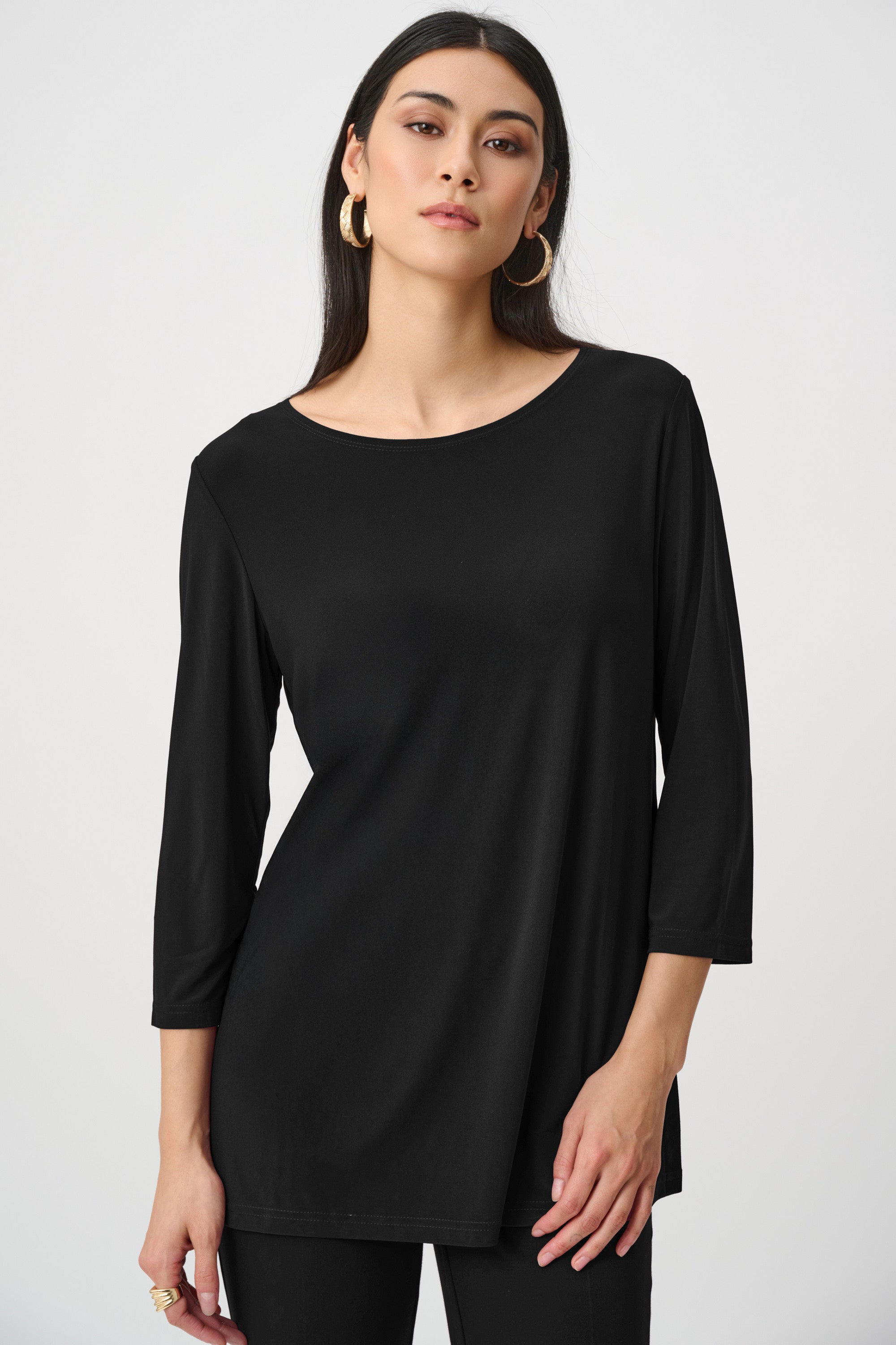 Elderberry Silky Knit Straight Tunic – Women’s Minimal 3/4 Sleeve Top Australia | Classic Everyday Tunic