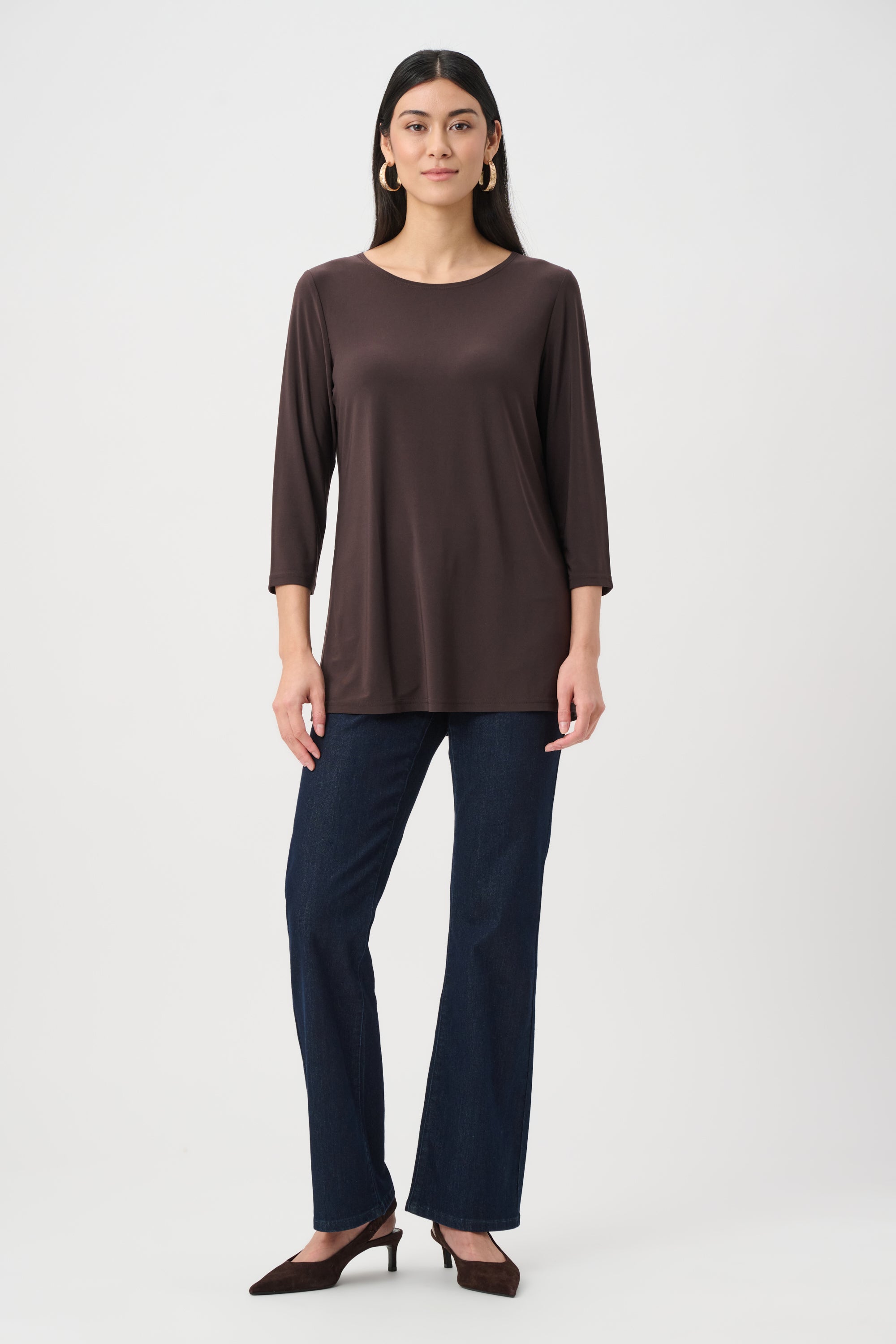 Elderberry Silky Knit Straight Tunic – Women’s Minimal 3/4 Sleeve Top Australia | Classic Everyday Tunic
