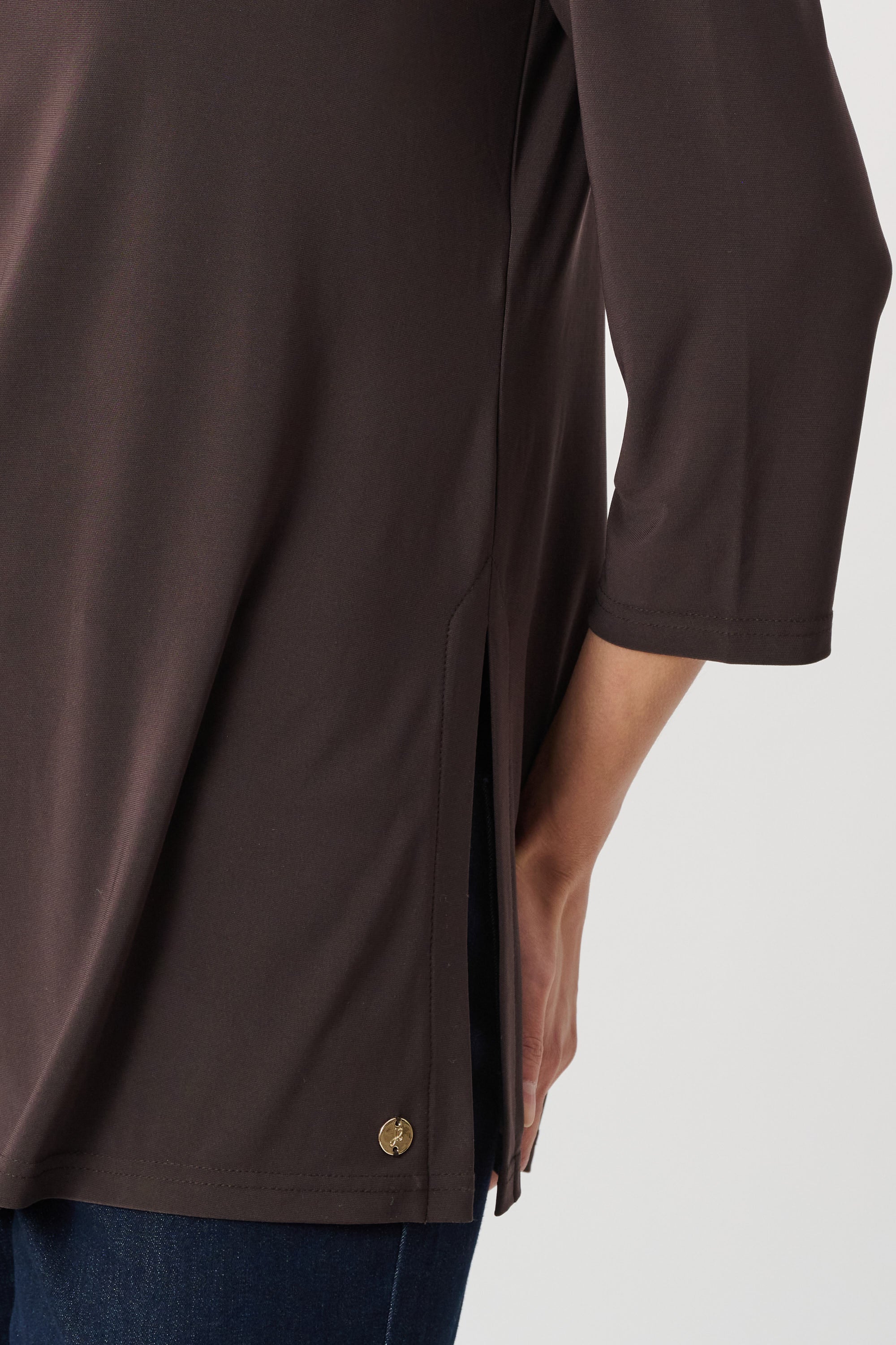 Elderberry Silky Knit Straight Tunic – Women’s Minimal 3/4 Sleeve Top Australia | Classic Everyday Tunic