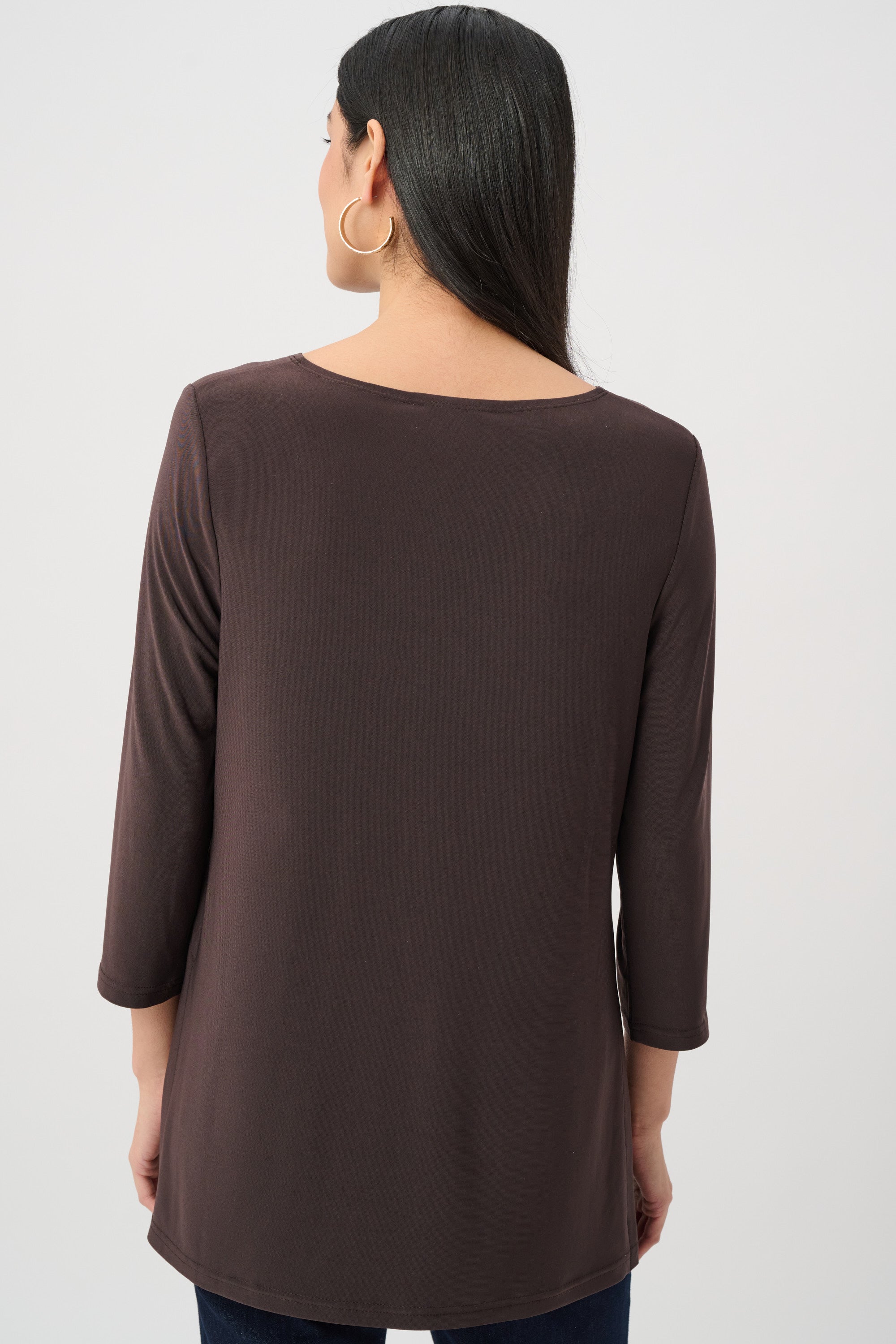 Elderberry Silky Knit Straight Tunic – Women’s Minimal 3/4 Sleeve Top Australia | Classic Everyday Tunic