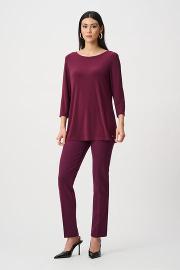 Elderberry Silky Knit Straight Tunic – Women’s Minimal 3/4 Sleeve Top Australia | Classic Everyday Tunic