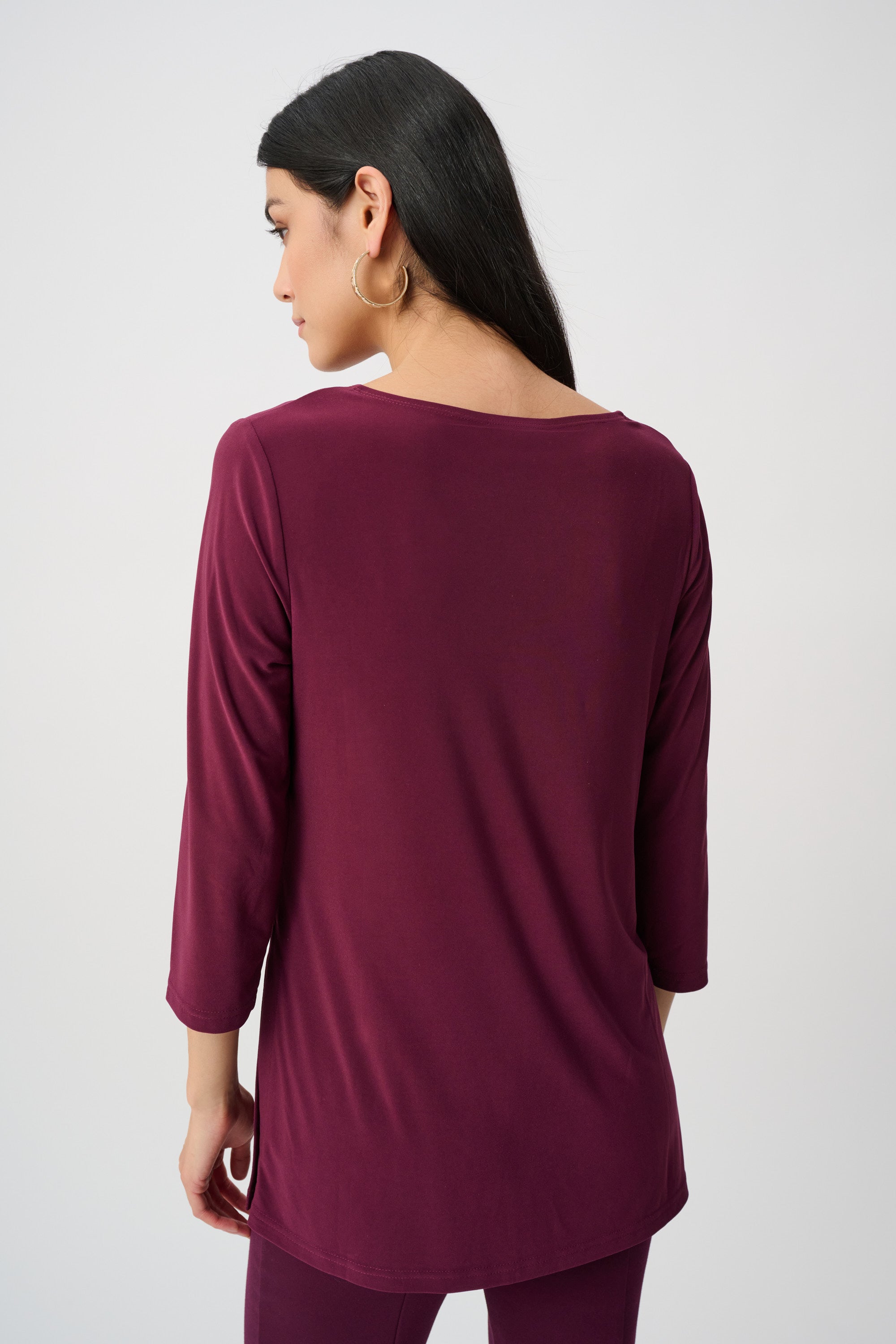 Elderberry Silky Knit Straight Tunic – Women’s Minimal 3/4 Sleeve Top Australia | Classic Everyday Tunic