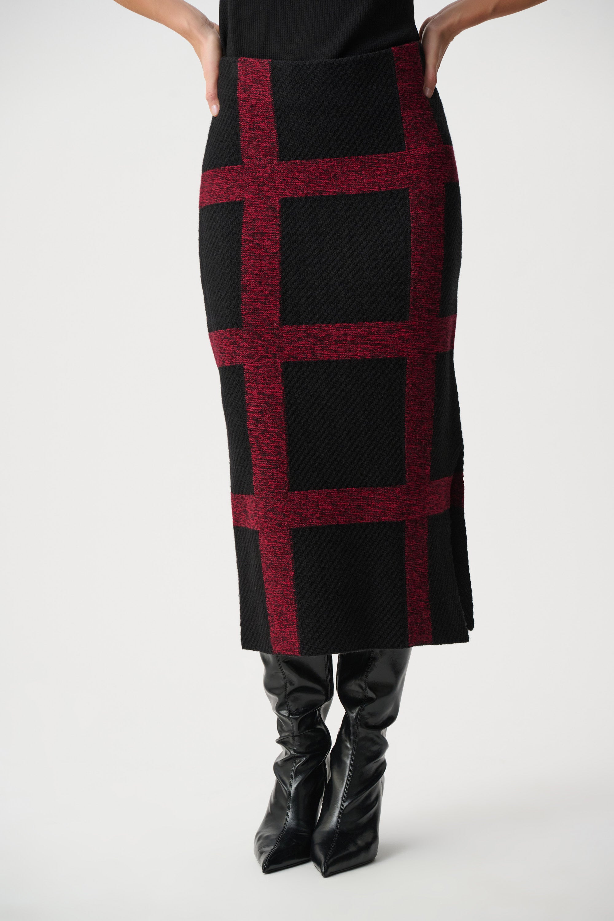 Brushed Viscose And Nylon Knit Plaid Pencil Skirt