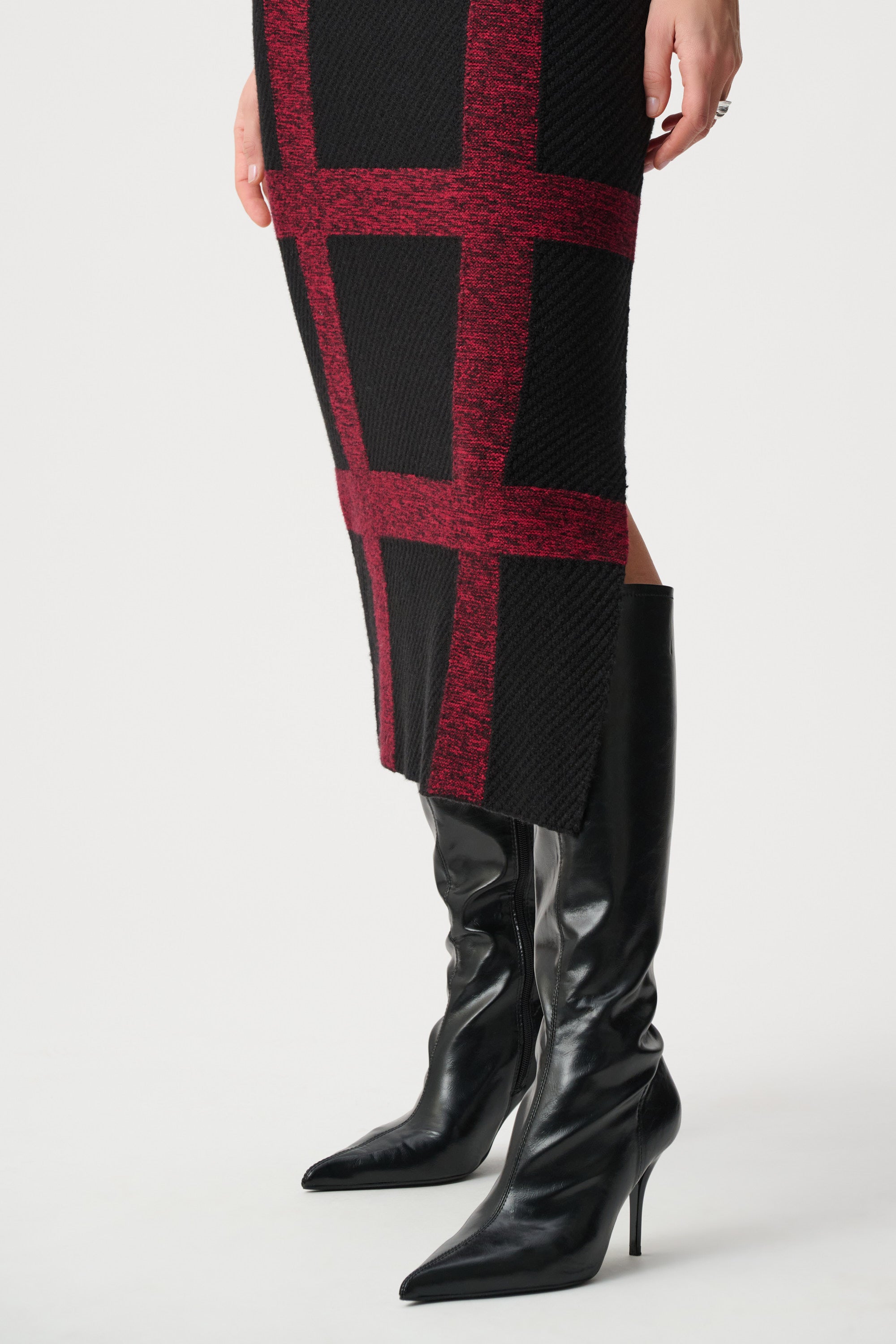 Brushed Viscose And Nylon Knit Plaid Pencil Skirt