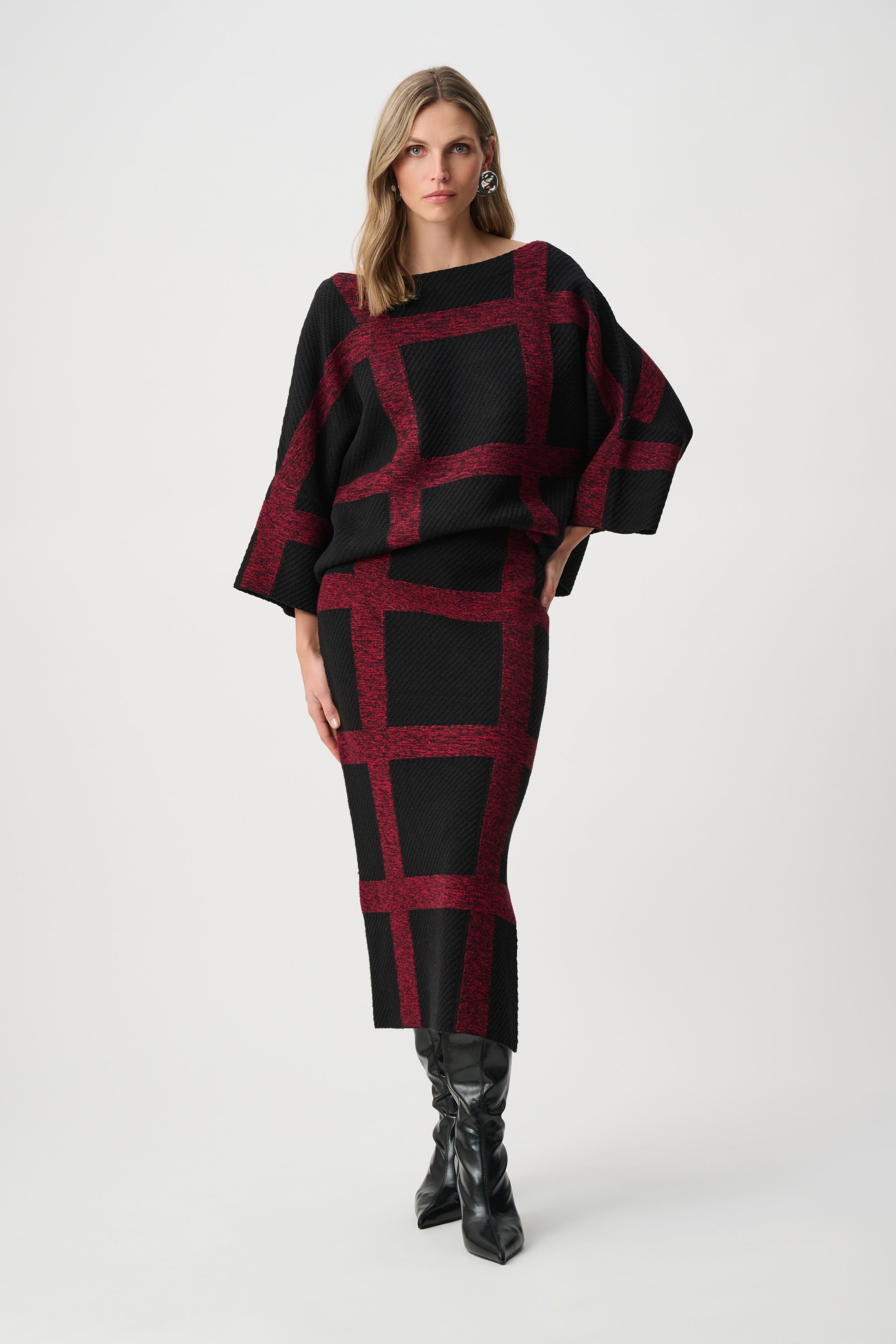 Brushed Viscose And Nylon Plaid Boat-Neck Sweater