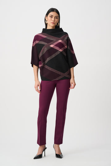 Brushed Viscose And Nylon Plaid Funnel-Neck Sweater | Elegant Plaid Knit Sweater Australia