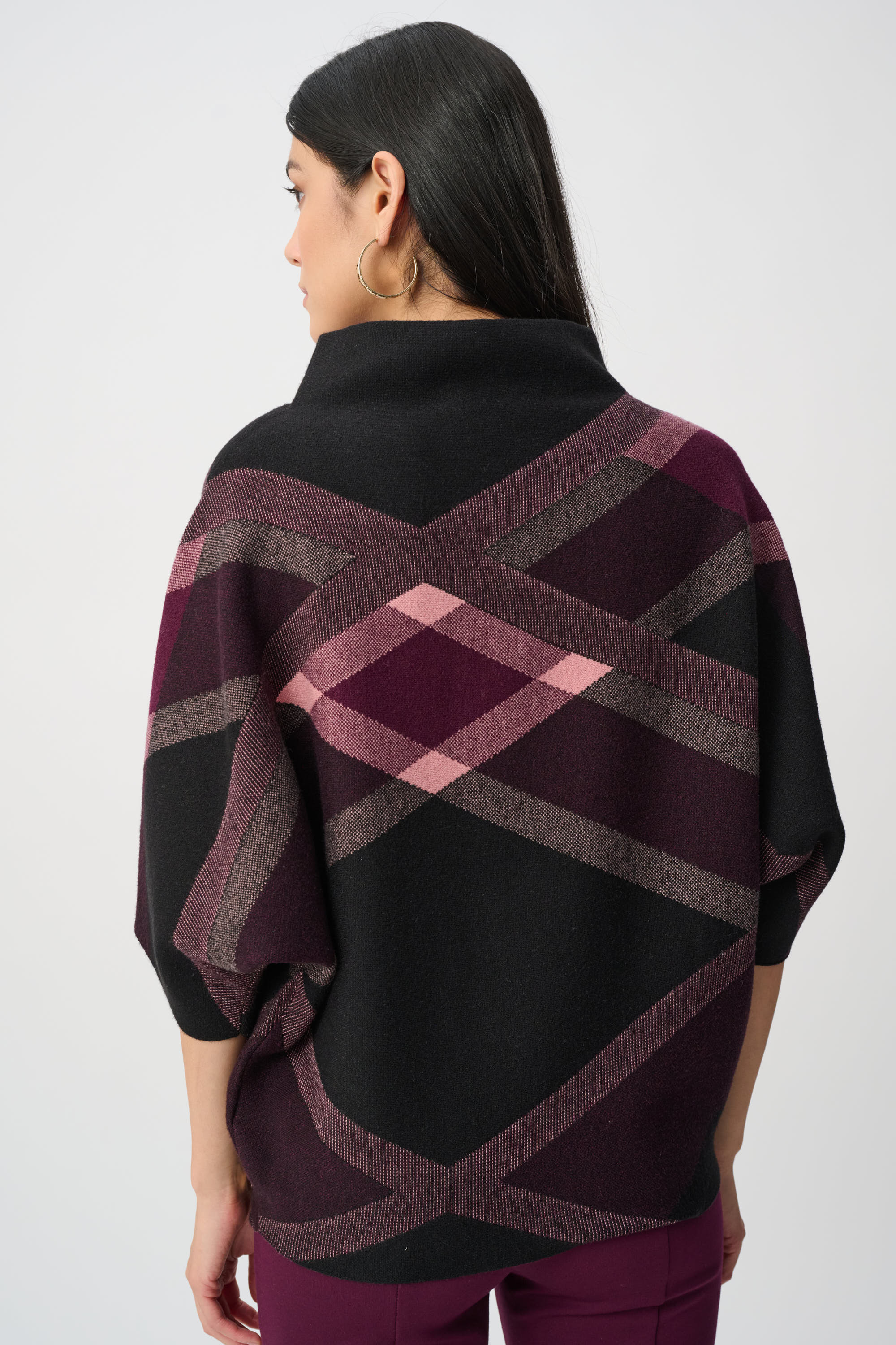 Brushed Viscose And Nylon Plaid Funnel-Neck Sweater | Elegant Plaid Knit Sweater Australia
