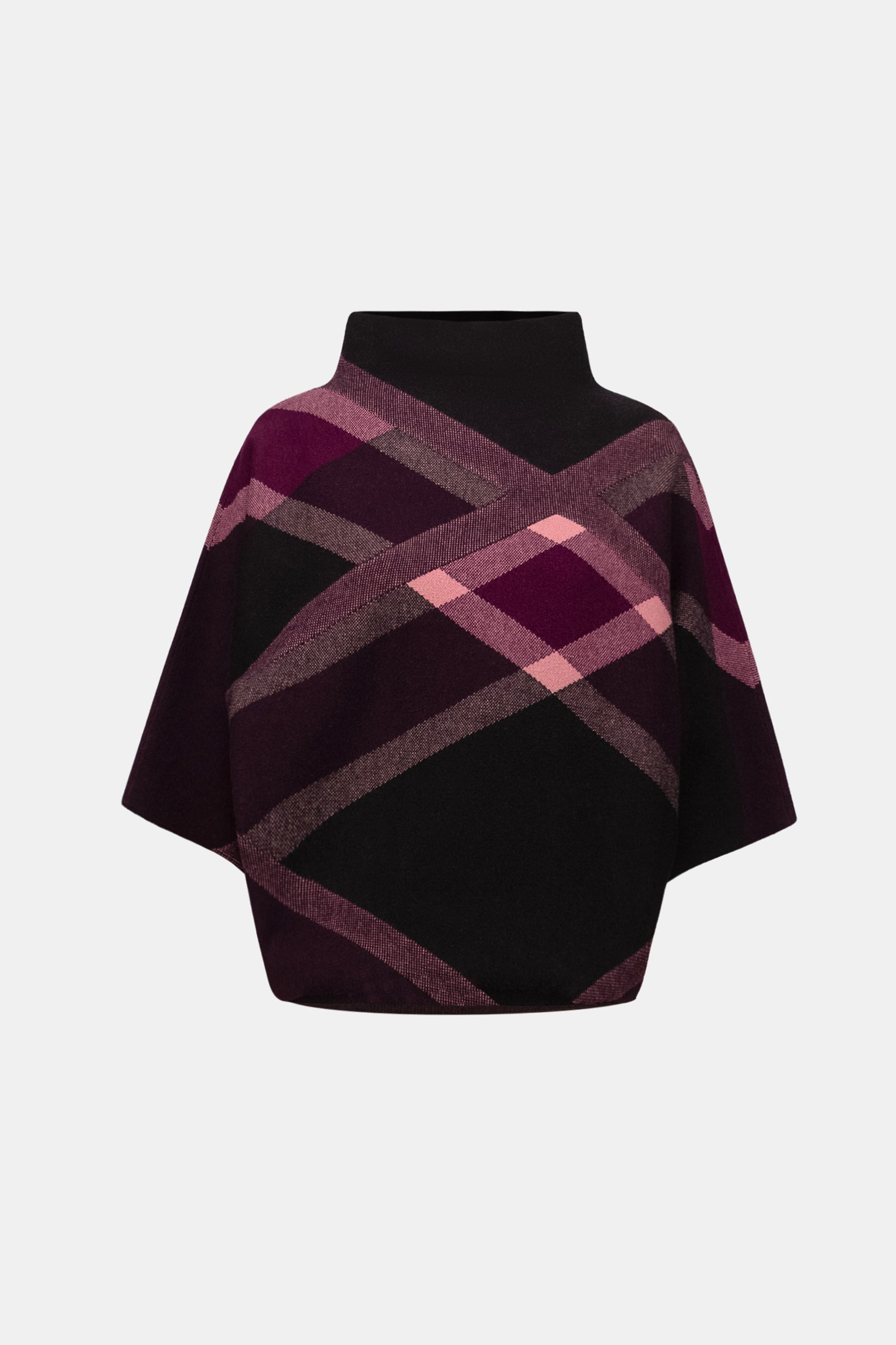 Brushed Viscose And Nylon Plaid Funnel-Neck Sweater | Elegant Plaid Knit Sweater Australia