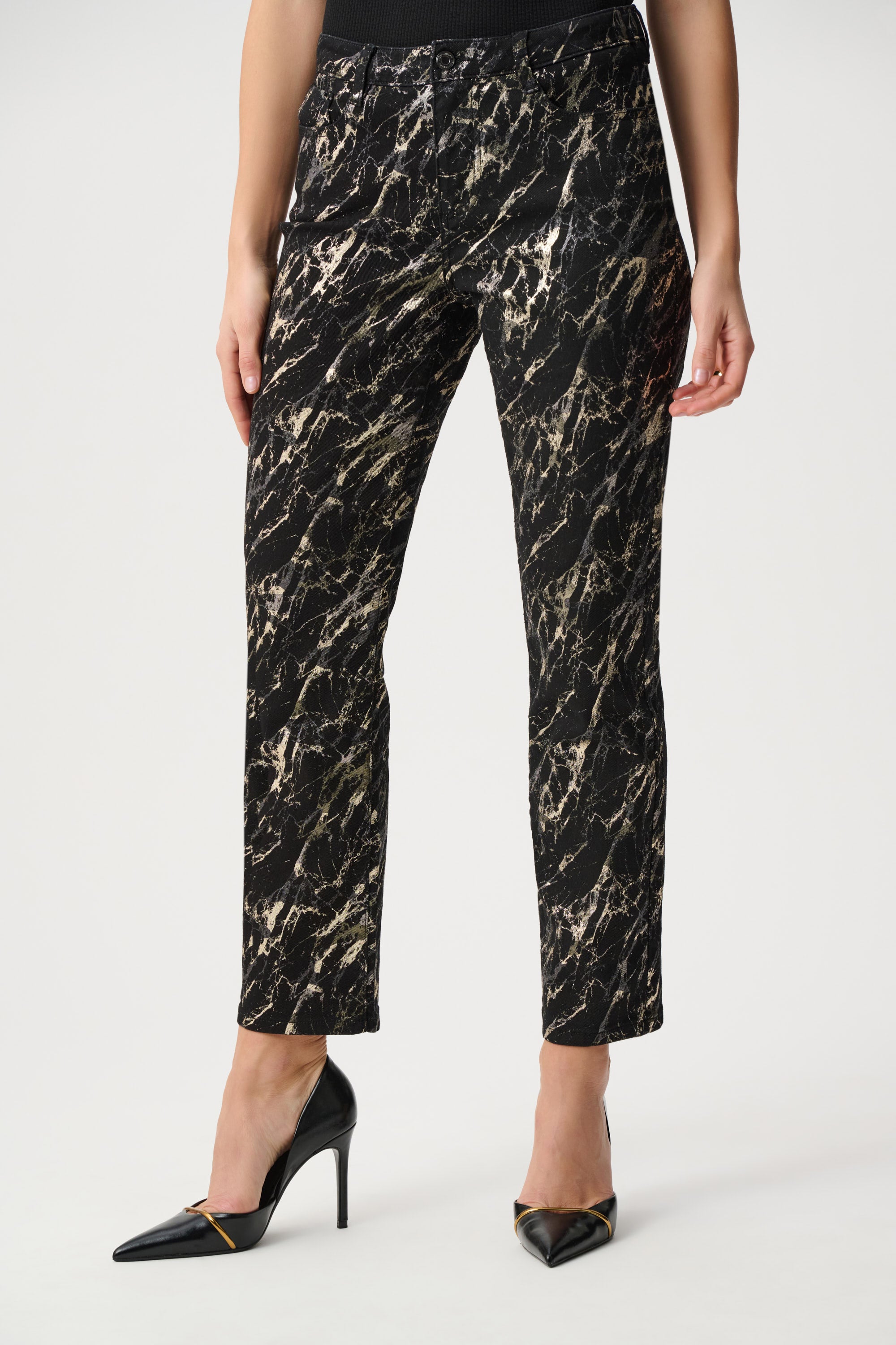 Stretch Denim Abstract Print Straight Leg Classic Jeans