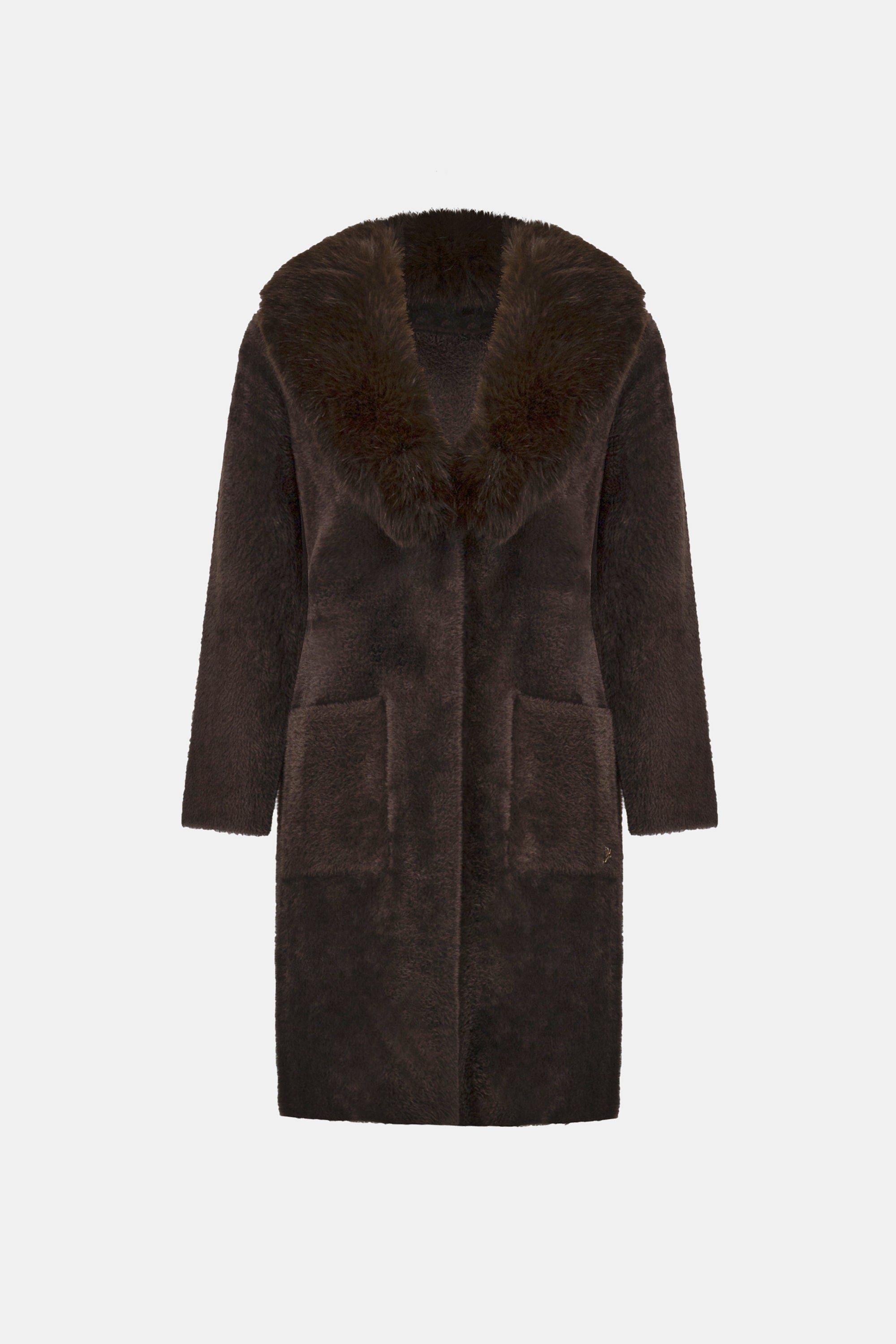 Feather Yarn Knit Coat With Detachable Faux Fur Collar