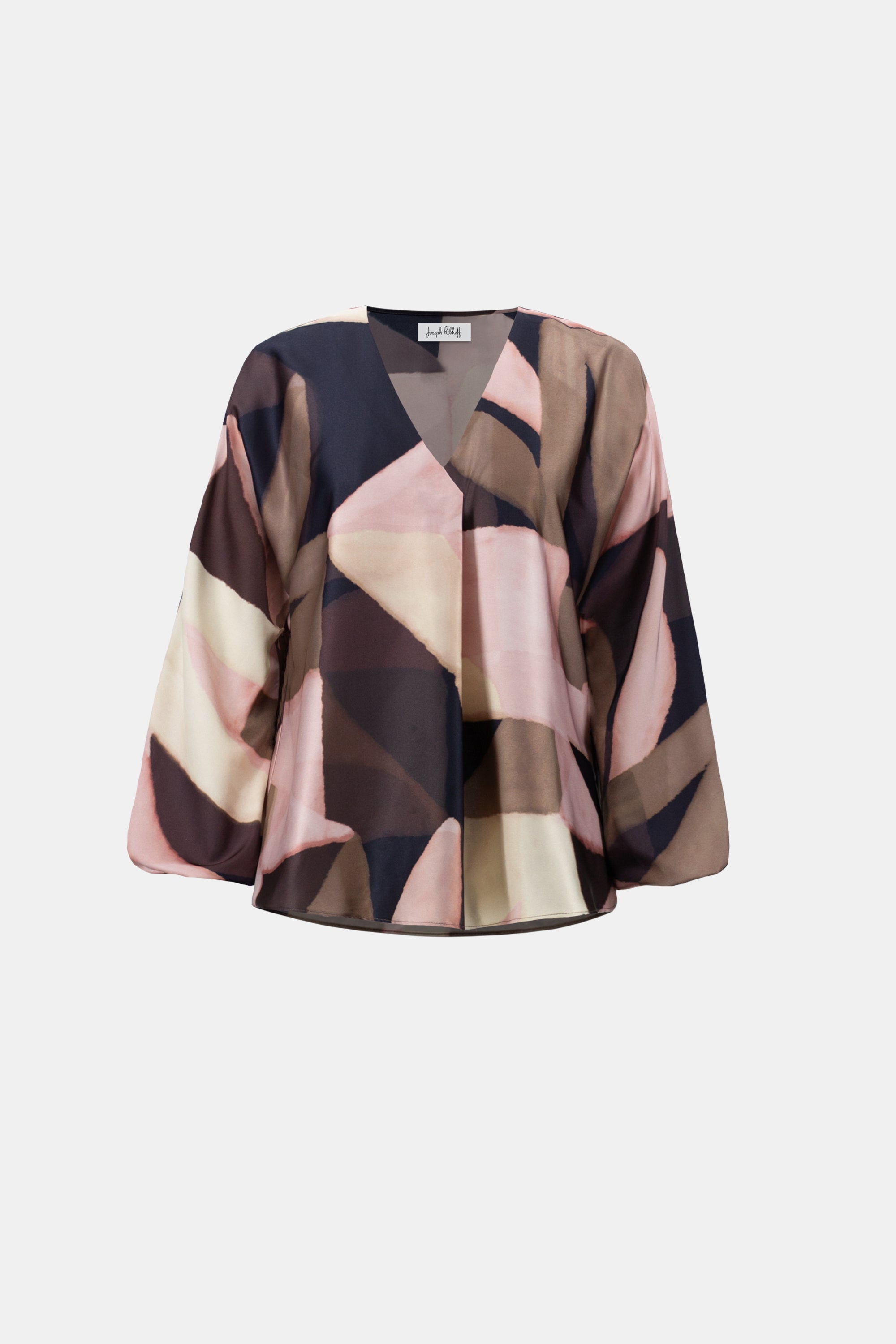 Abstract Print V-Neck Blouse with Elegant Balloon Sleeves