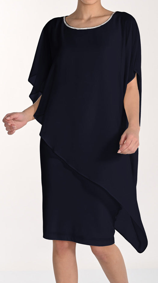 Elegant Midnight Navy Asymmetrical Dress | Draped Occasion Dress Australia