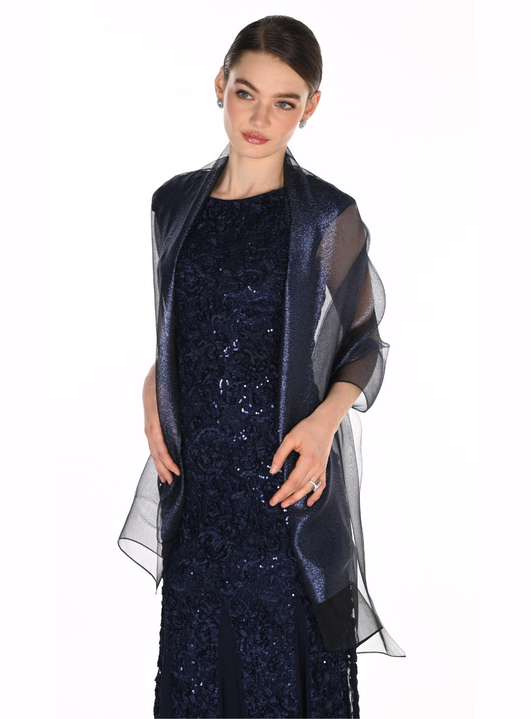 Classic Black and Navy Sheer Shawl – Frank Lyman Layered Elegance