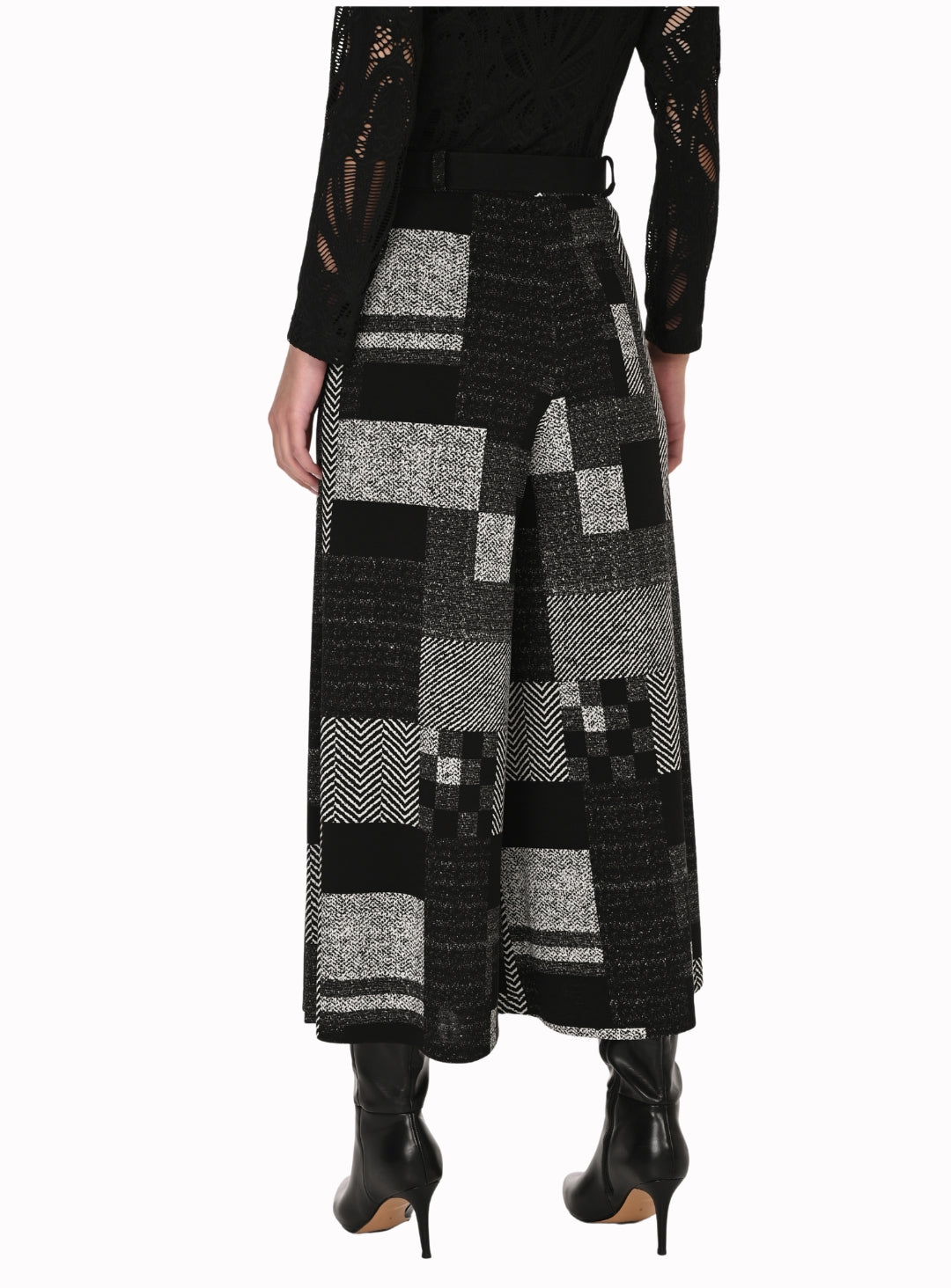 Black & White Geometric Wide-Leg Culotte Pants with Belt Detail | Elegant Wide-Leg Culotte Pants Australia