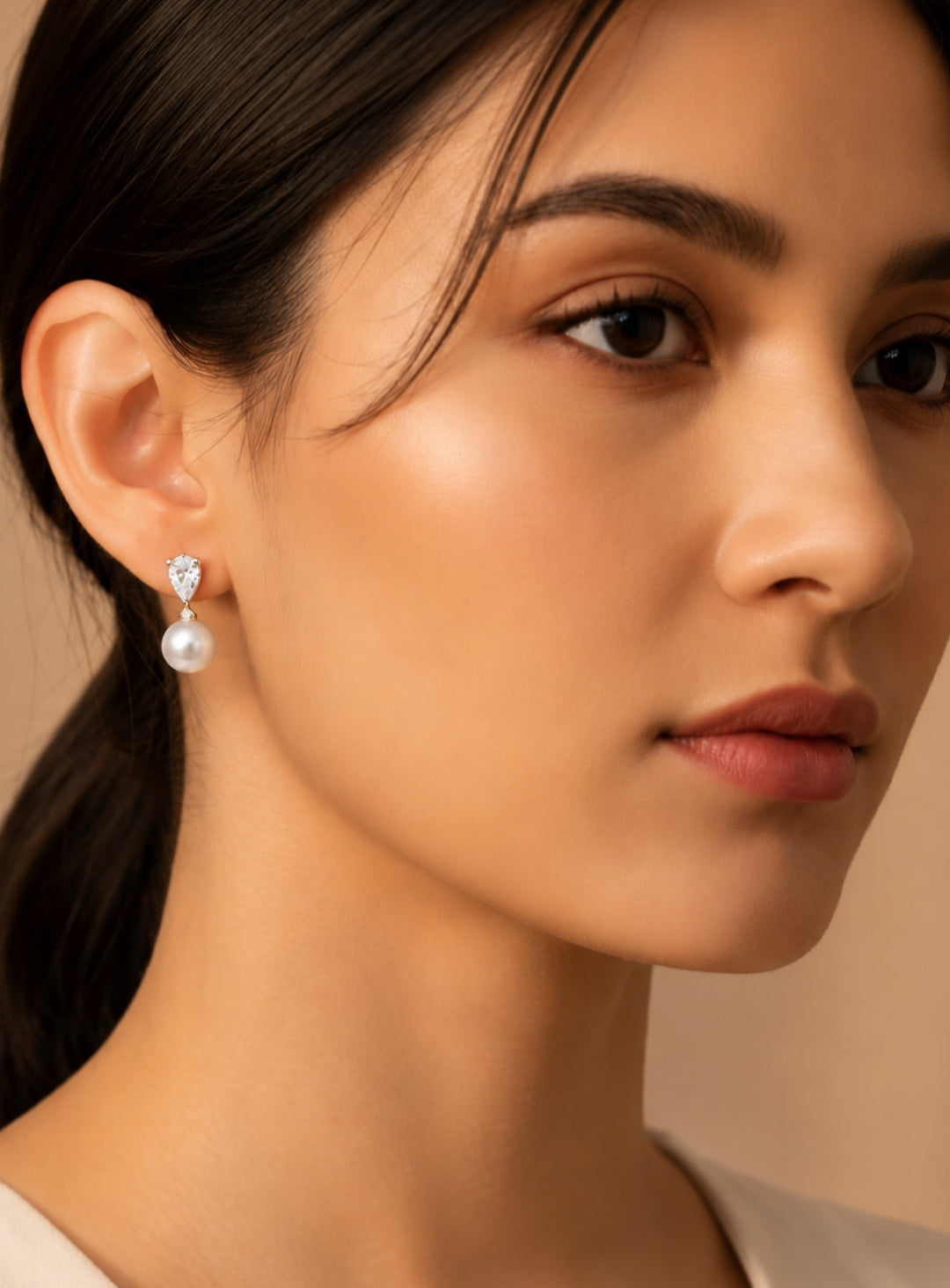 Elegant Pearl Drop Earrings with Crystal Heart Studs | Luxury Pearl Earrings Australia
