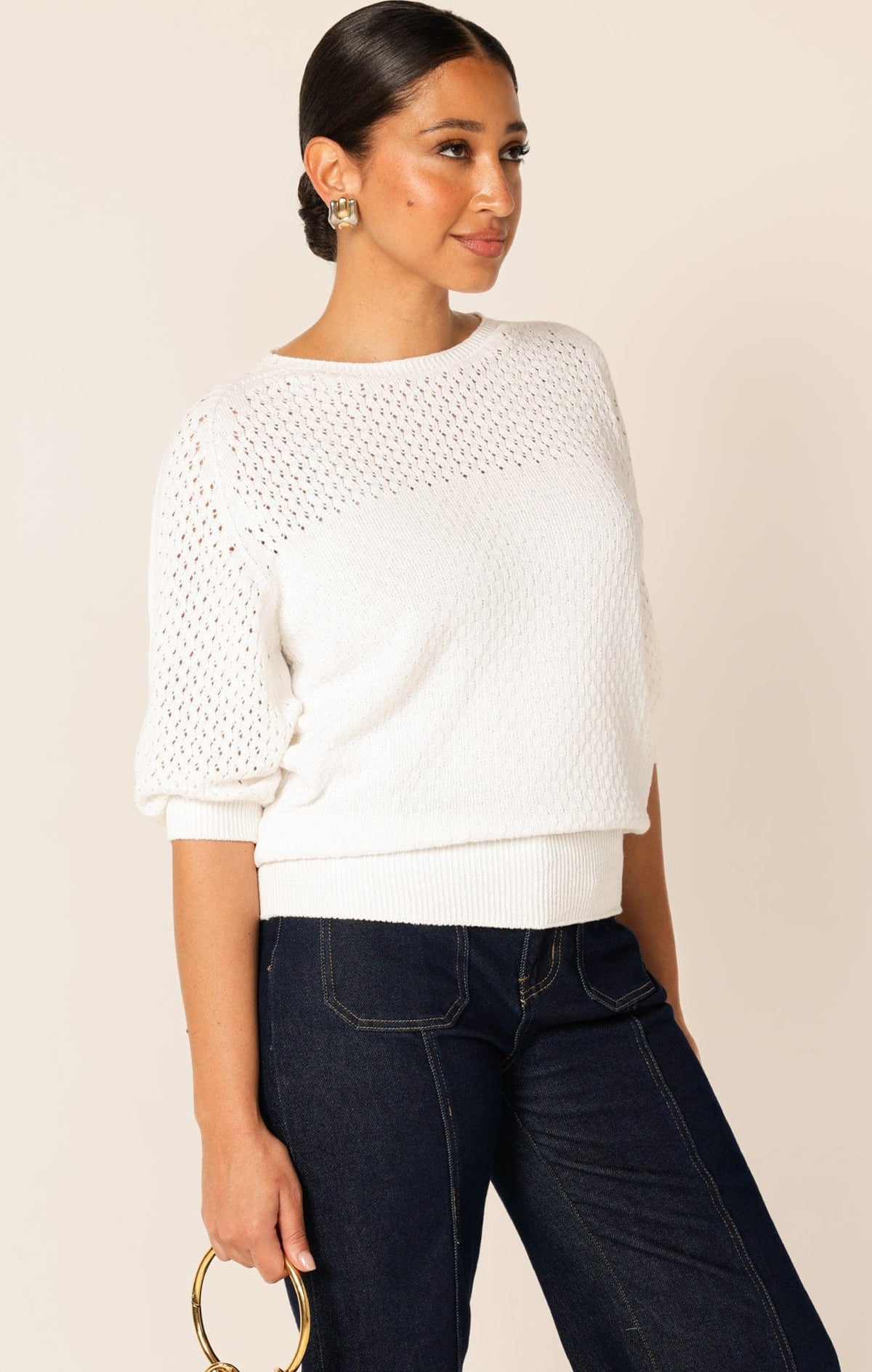 3/4 Sleeve Ripple Knit Top In Ivory by Sacha Drake - image 6