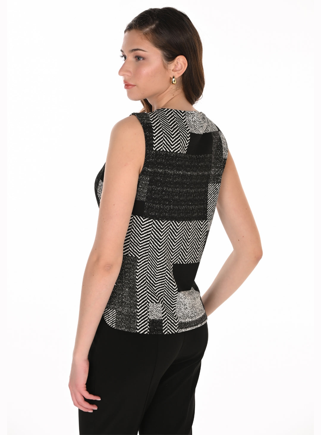 Frank Lyman Montréal Black & Grey Geometric Sleeveless Top with Elegant Fit | Elegant Geometric Sleeveless Top Australia