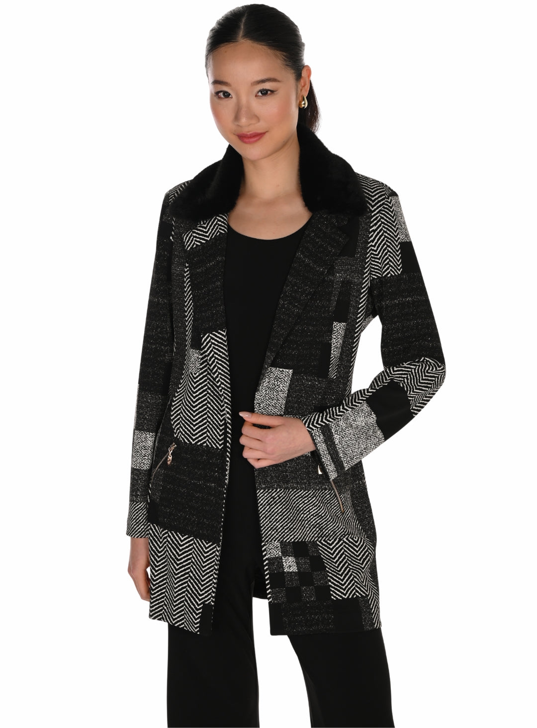 Frank Lyman Montréal Black & White Patterned Women’s Coat Australia