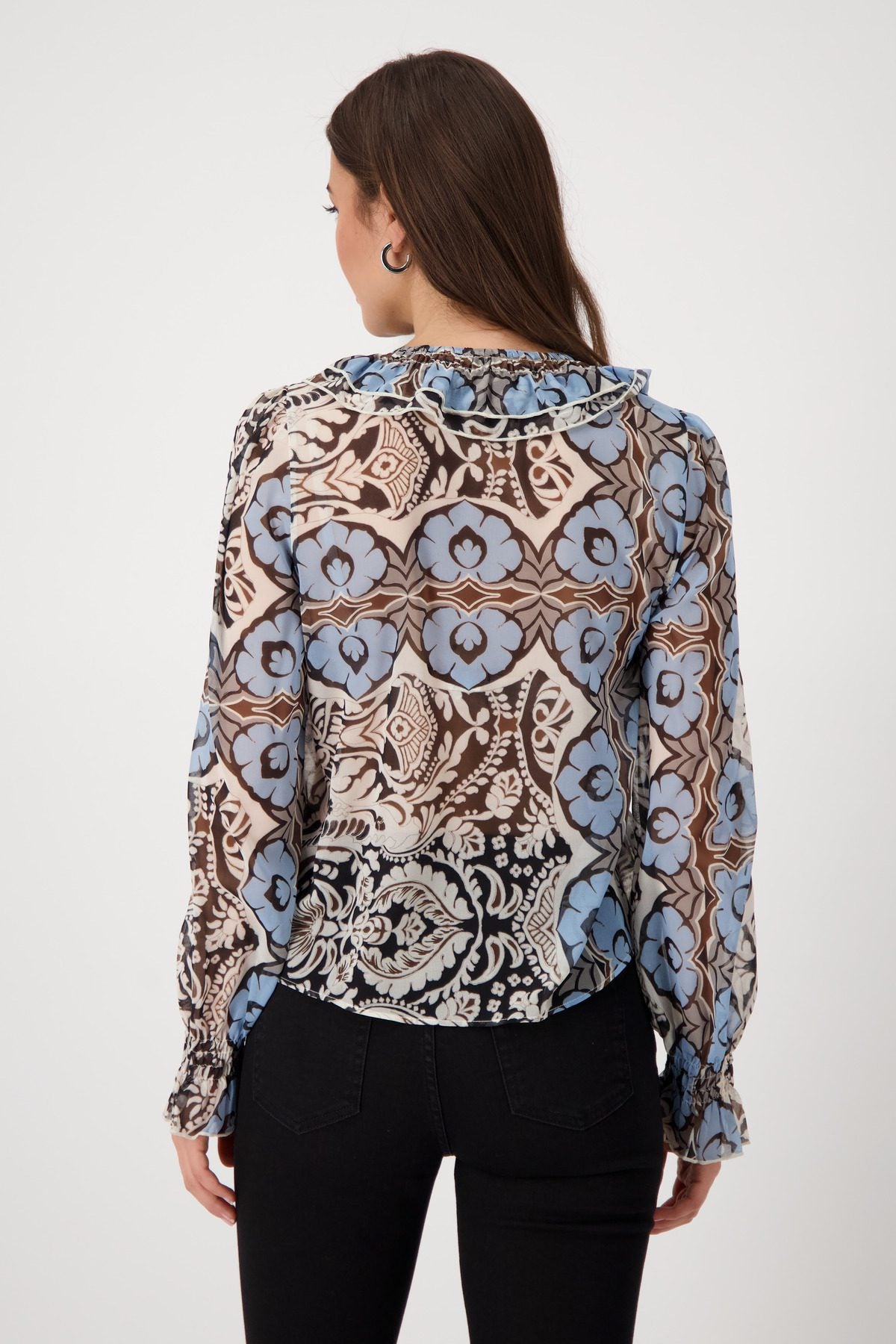 V-Neck Patterned Frill Blouse | Women’s Printed Blouse Australia