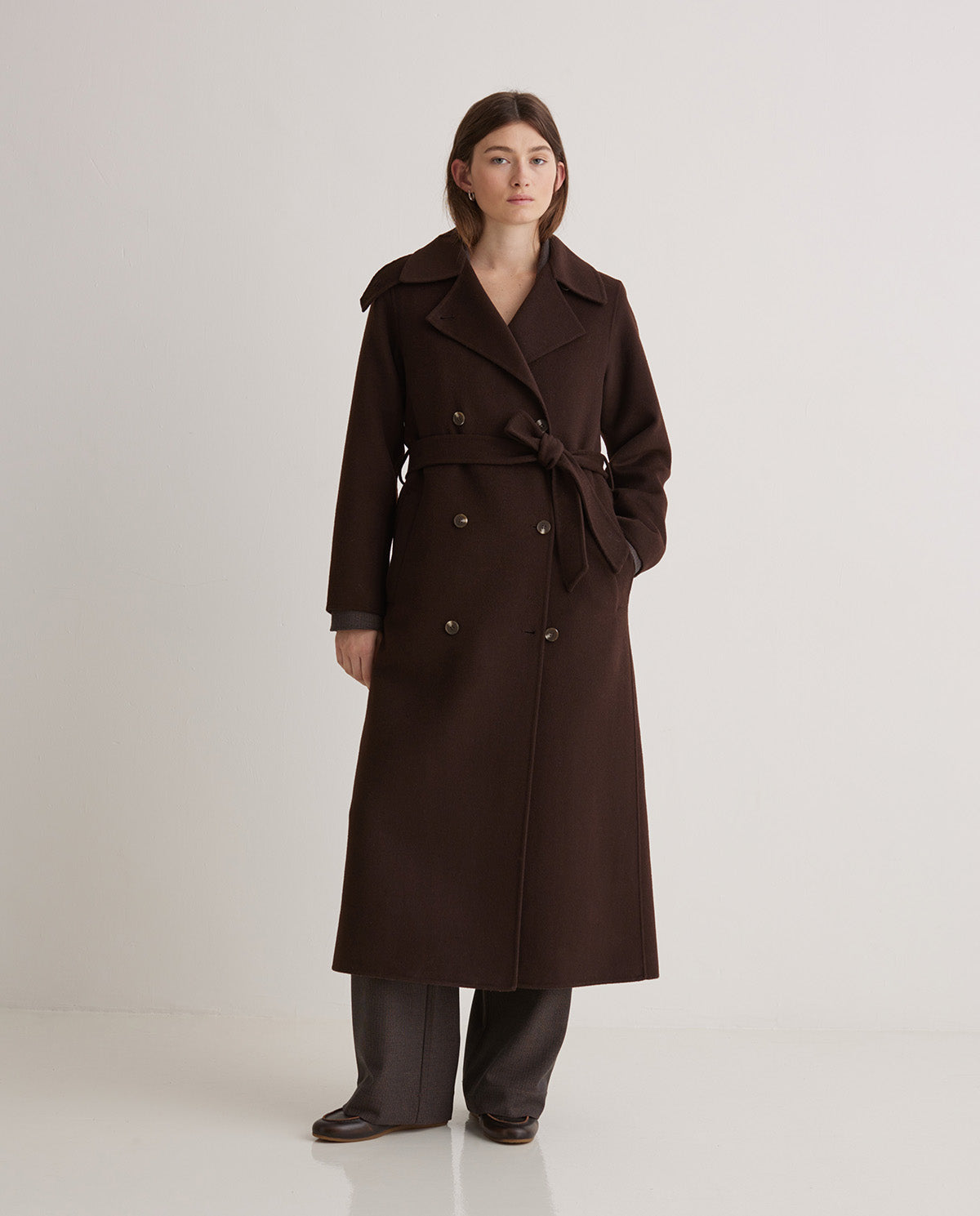 Elegant wool blend coat funnel neck long design