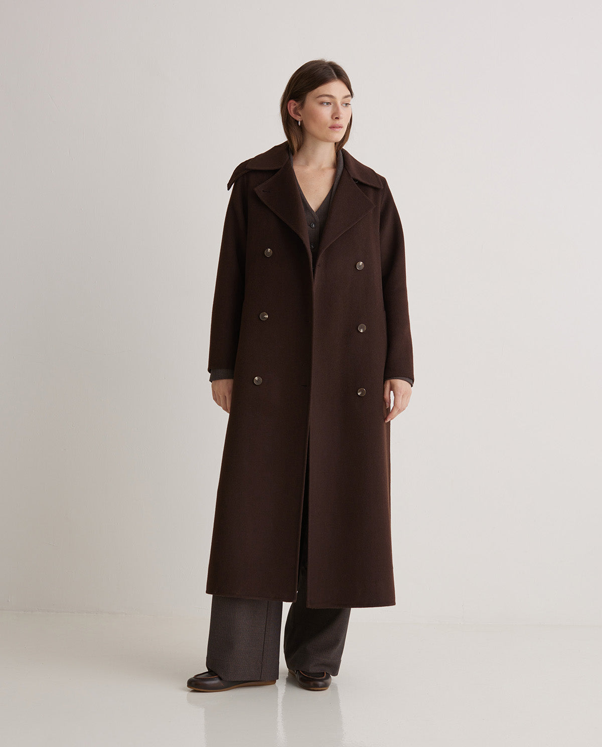 Women’s long wool coat warm funnel neck style