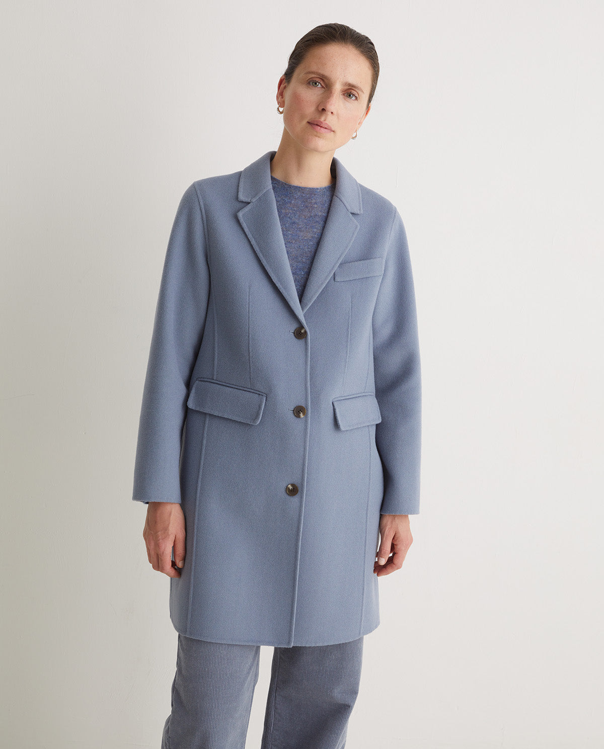 Handmade wool coat blue midi length women fashion
