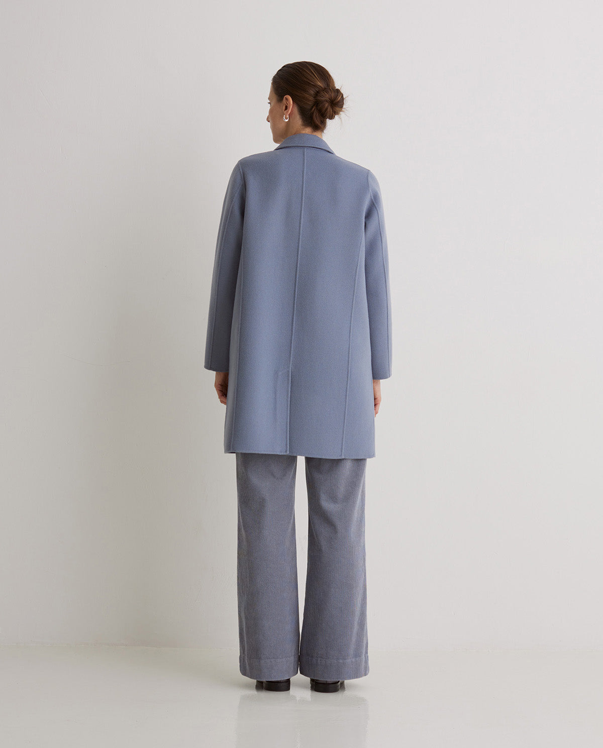 Warm blue wool coat midi length classic style