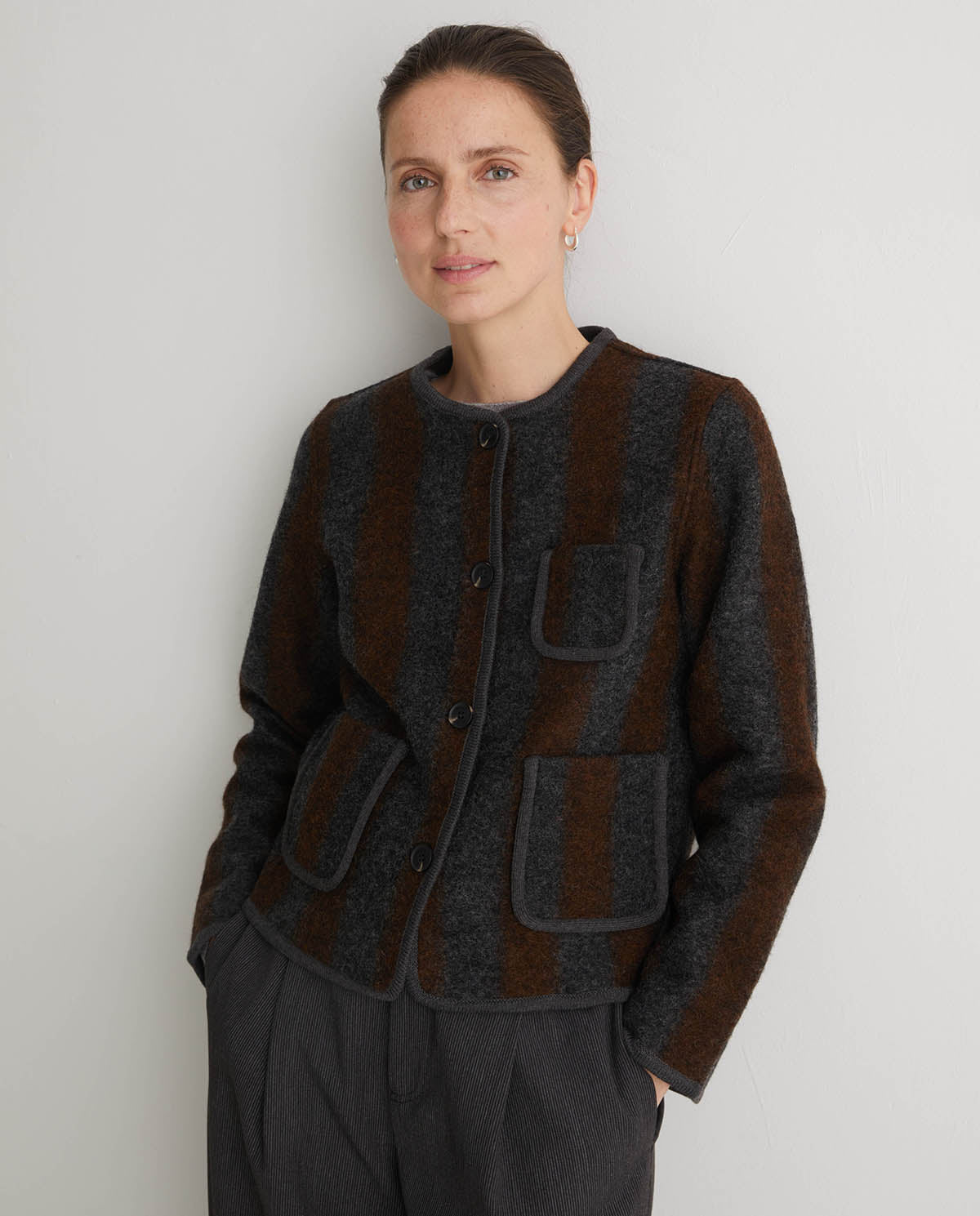 Warm striped wool jacket women classic style