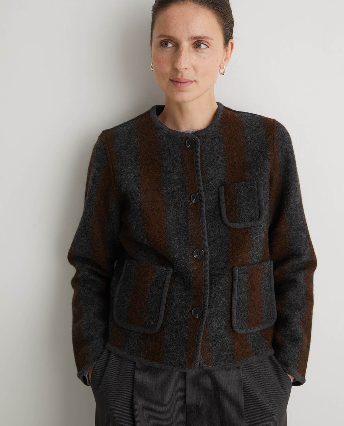 Stylish striped wool jacket boiled wool design