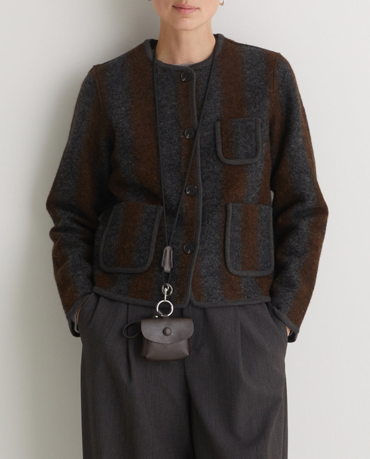 Boiled wool striped jacket women Australia