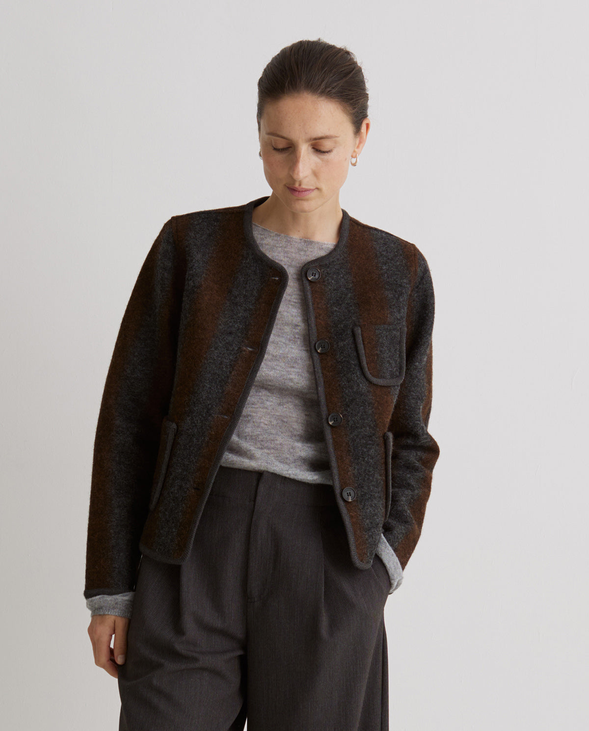 Stylish boiled wool stripe jacket
