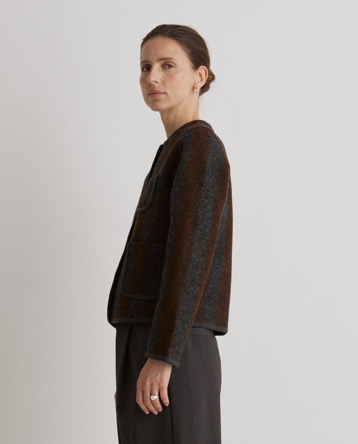 Warm boiled wool striped jacket
