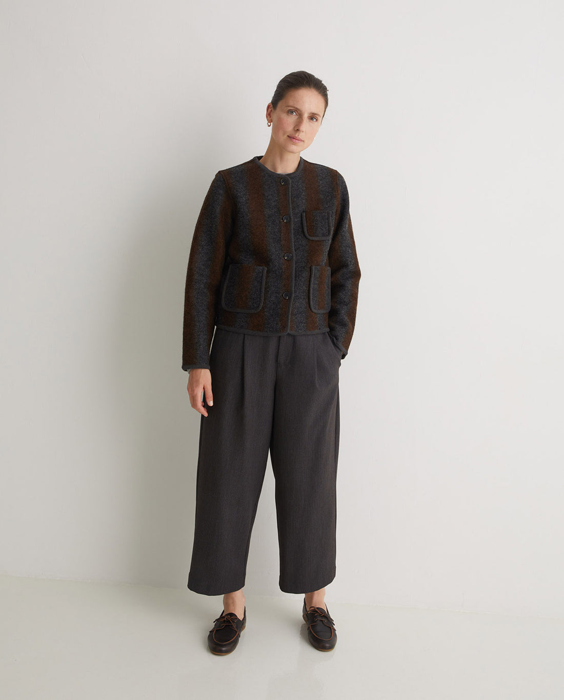 Boiled wool striped jacket women Australia