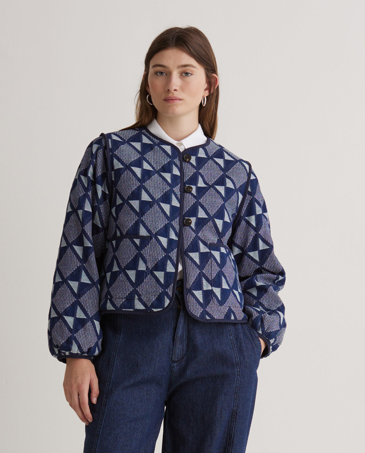 Indigo Blue Jacquard Cotton Jacket | Women’s Structured Jacket Australia