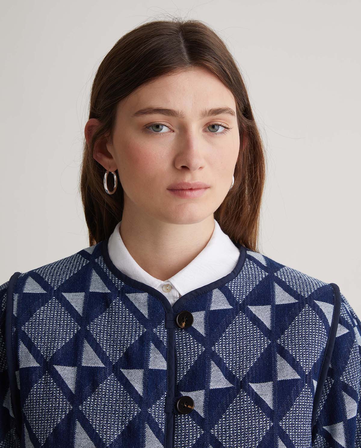 Indigo Blue Jacquard Cotton Jacket | Women’s Structured Jacket Australia
