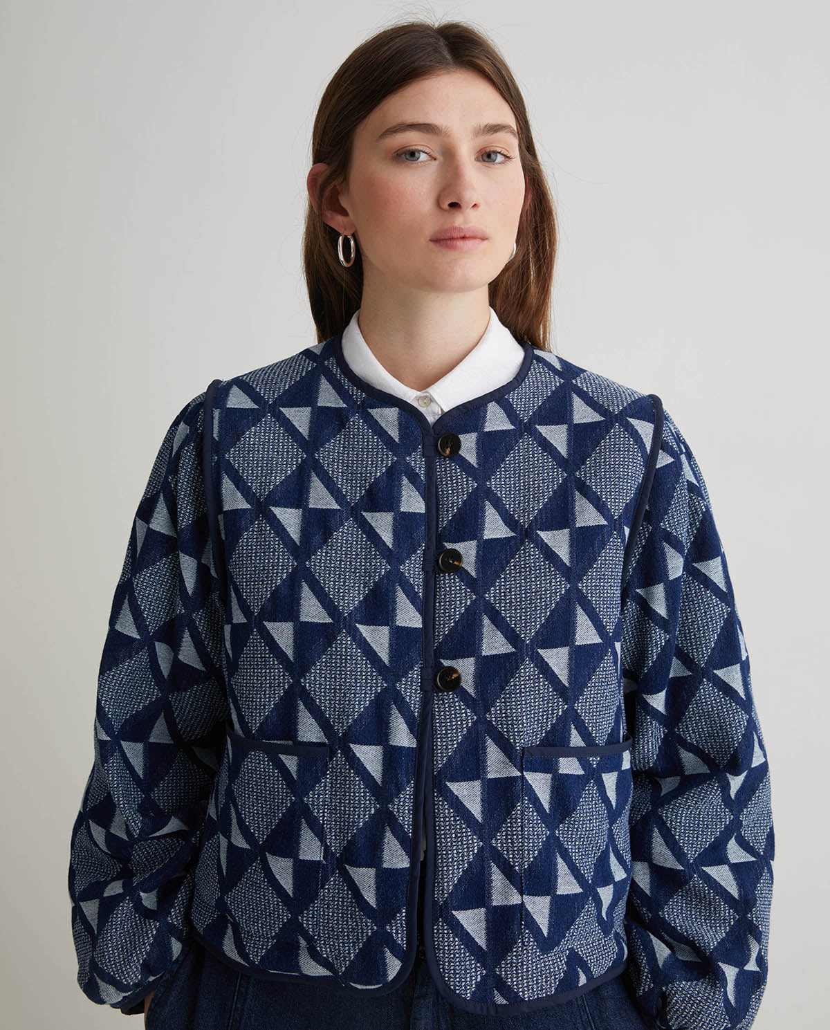 Indigo Blue Jacquard Cotton Jacket | Women’s Structured Jacket Australia