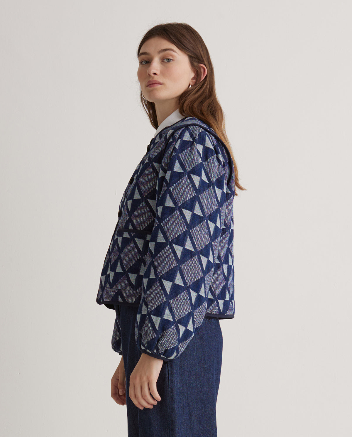 Indigo Blue Jacquard Cotton Jacket | Women’s Structured Jacket Australia
