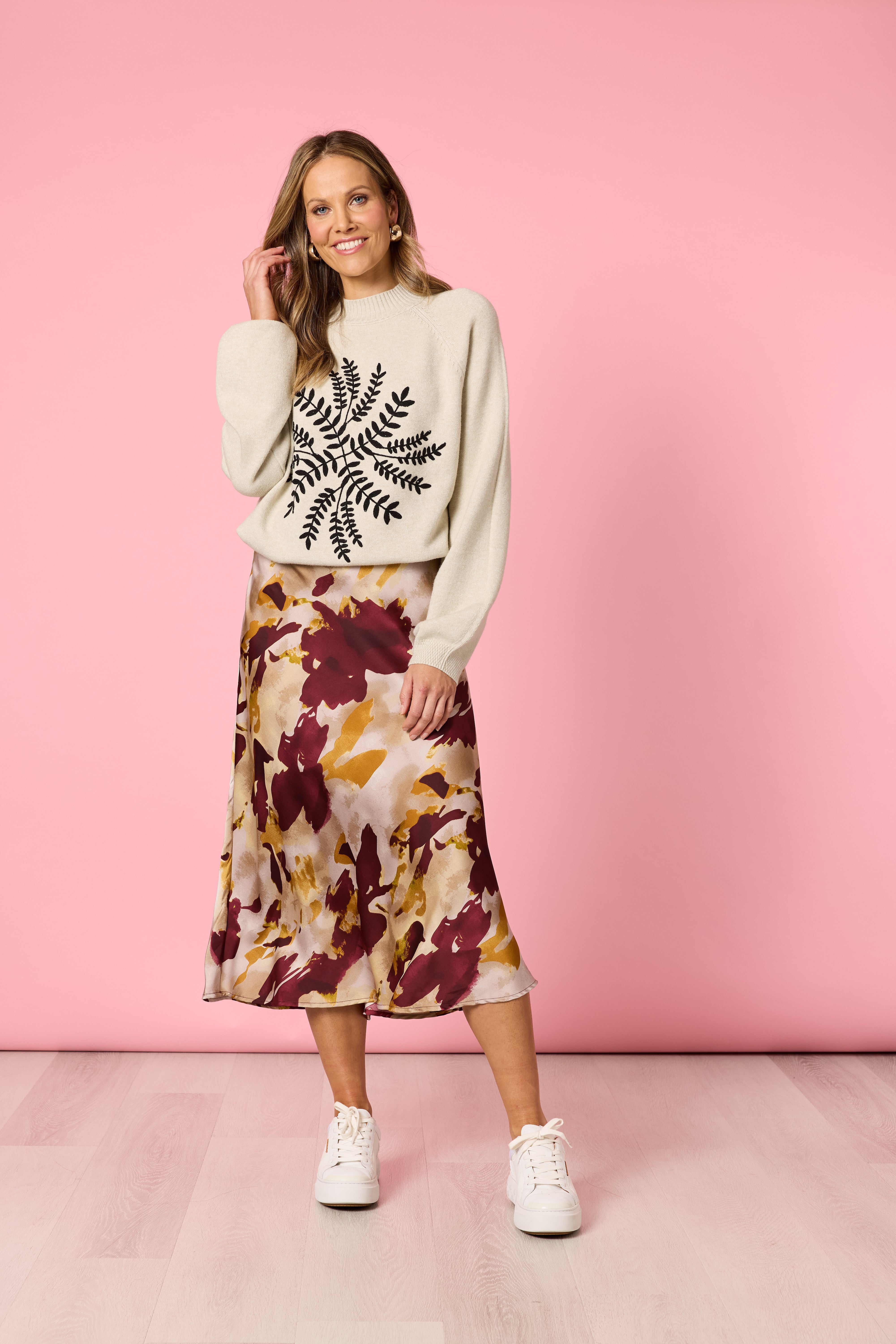 Skirt Verona A Line Shiraz Multi | Burgundy Floral Midi Skirt Australia