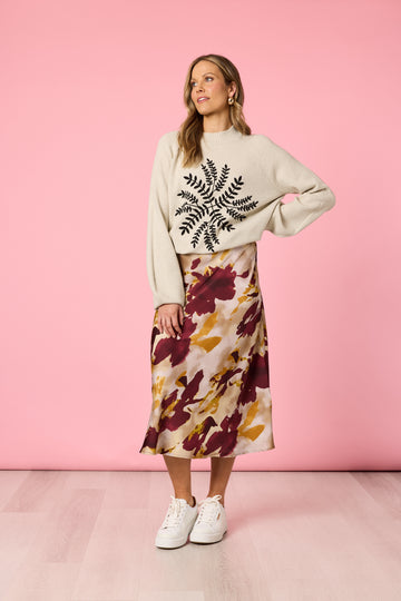 Skirt Verona A Line Shiraz Multi | Burgundy Floral Midi Skirt Australia