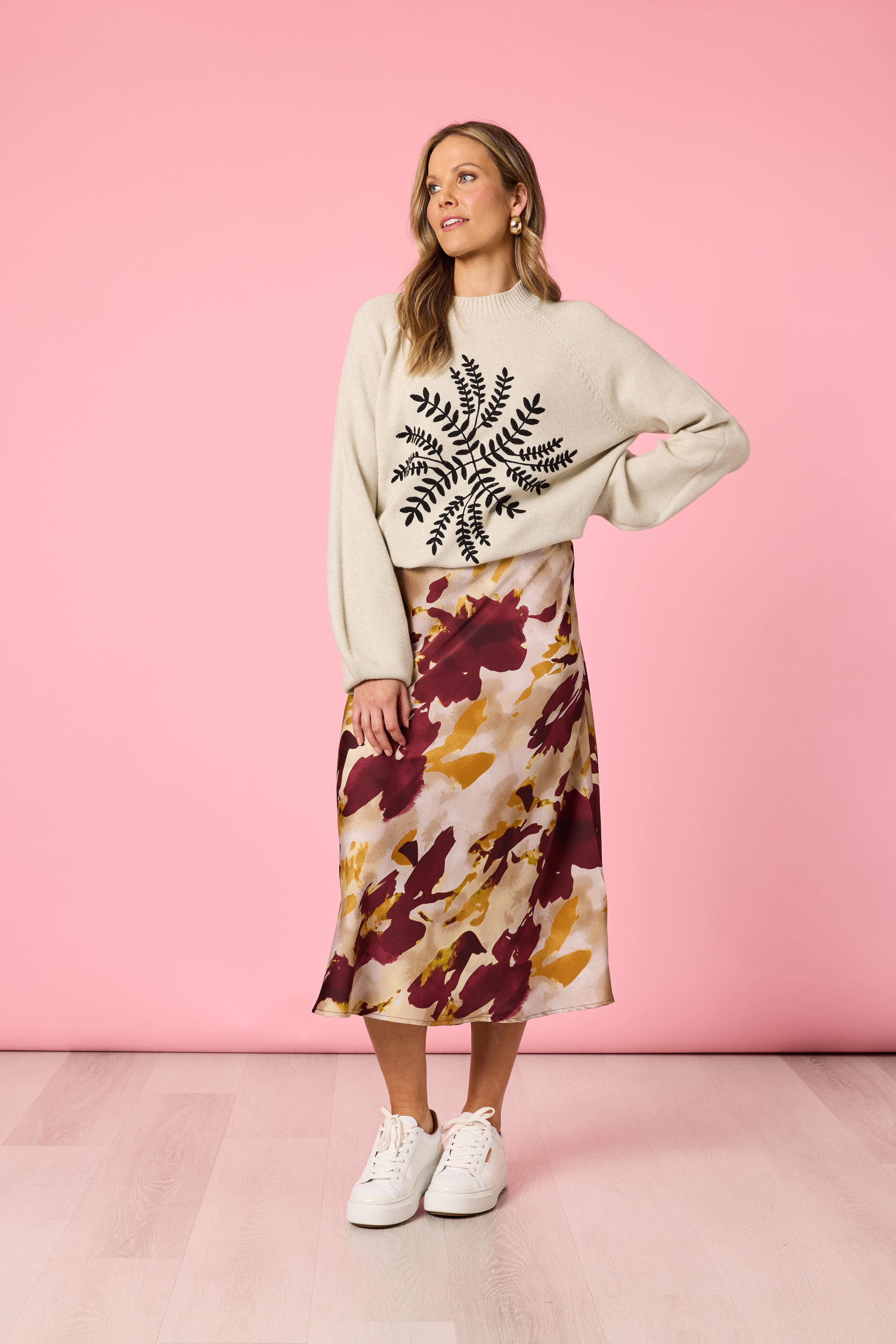 Skirt Verona A Line Shiraz Multi | Burgundy Floral Midi Skirt Australia