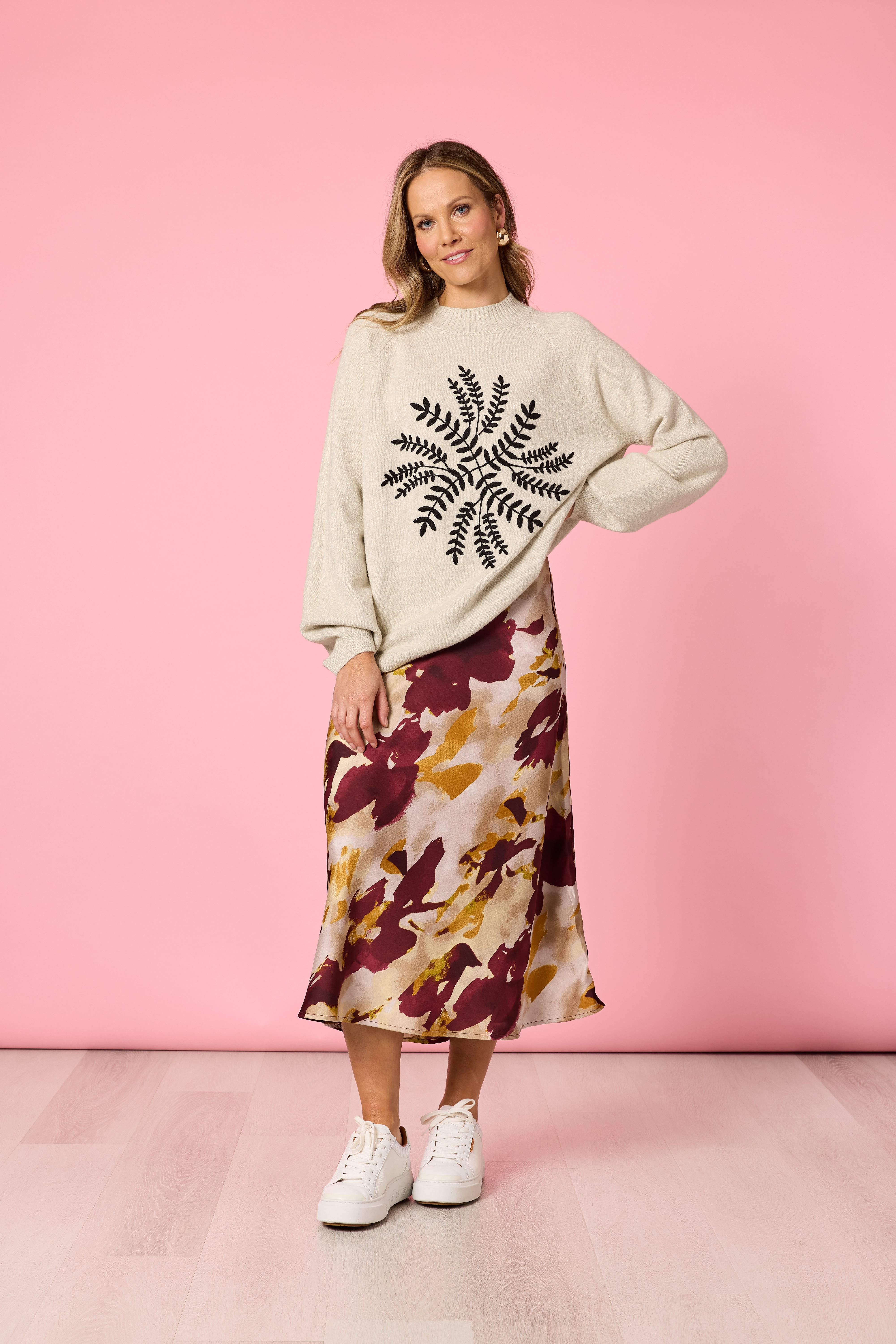 Skirt Verona A Line Shiraz Multi | Burgundy Floral Midi Skirt Australia