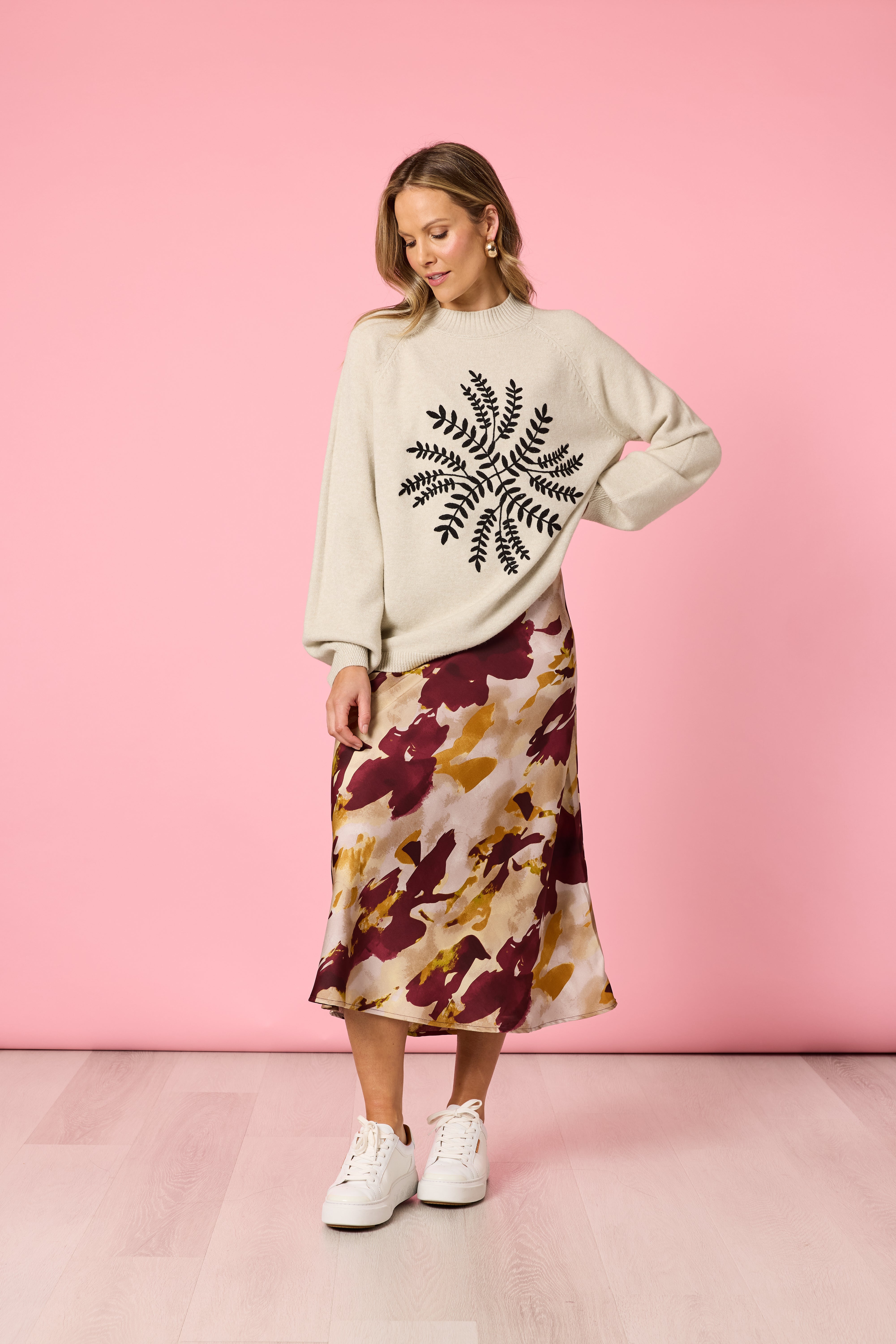 Skirt Verona A Line Shiraz Multi | Burgundy Floral Midi Skirt Australia