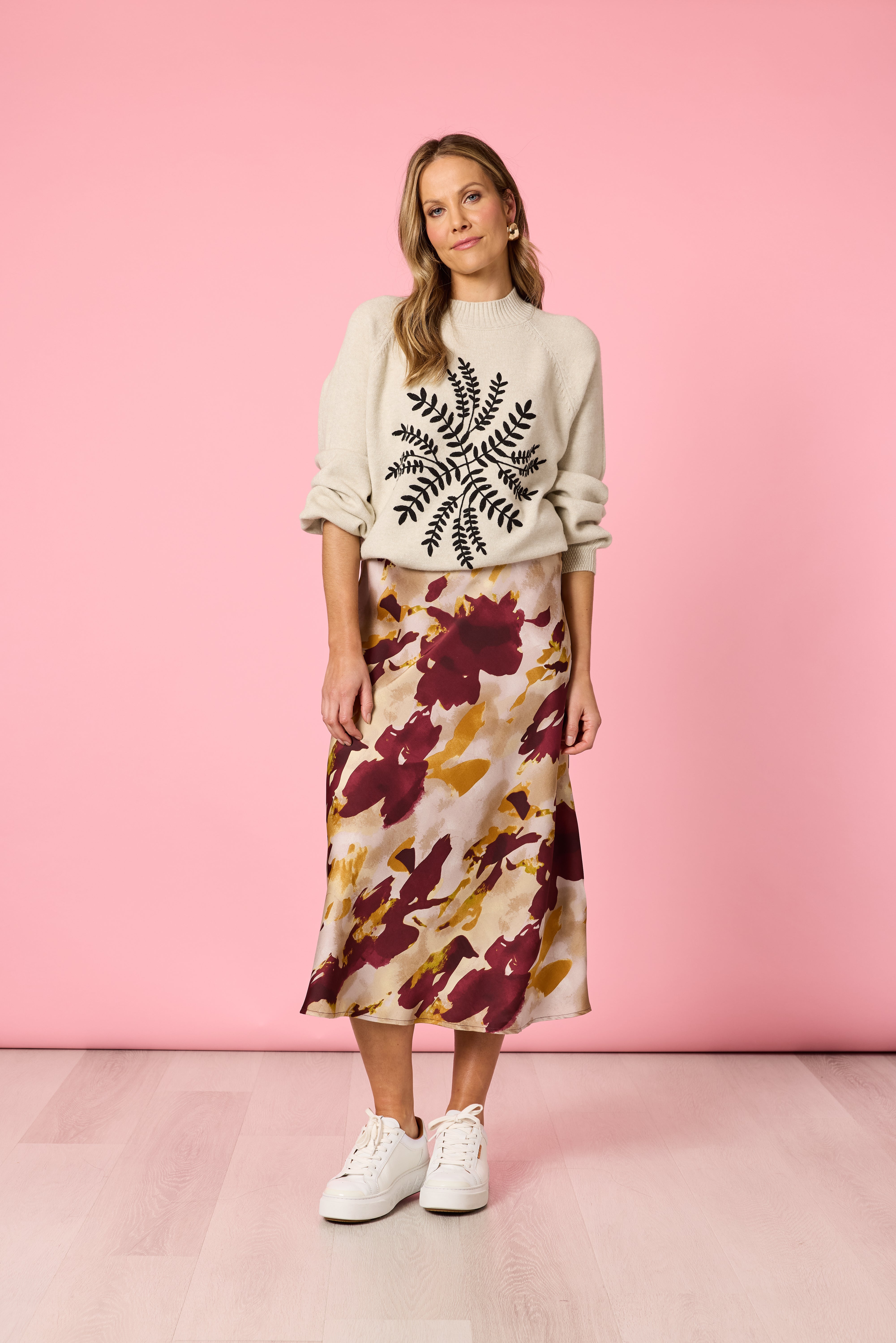 Skirt Verona A Line Shiraz Multi | Burgundy Floral Midi Skirt Australia