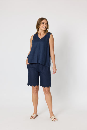 Navy Linen Sleeveless Top
