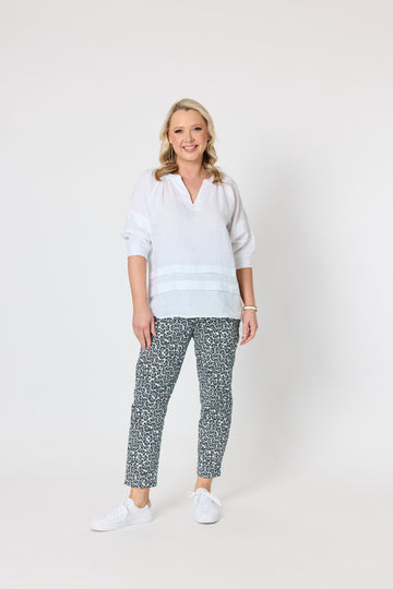 Navy Floral Print Ankle Pants