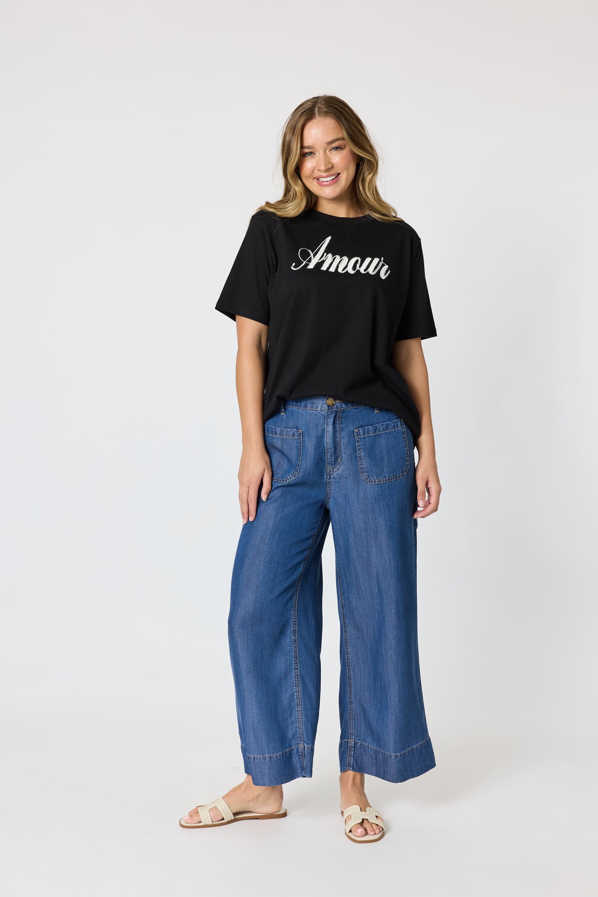 Blue Denim Wide Leg Pants