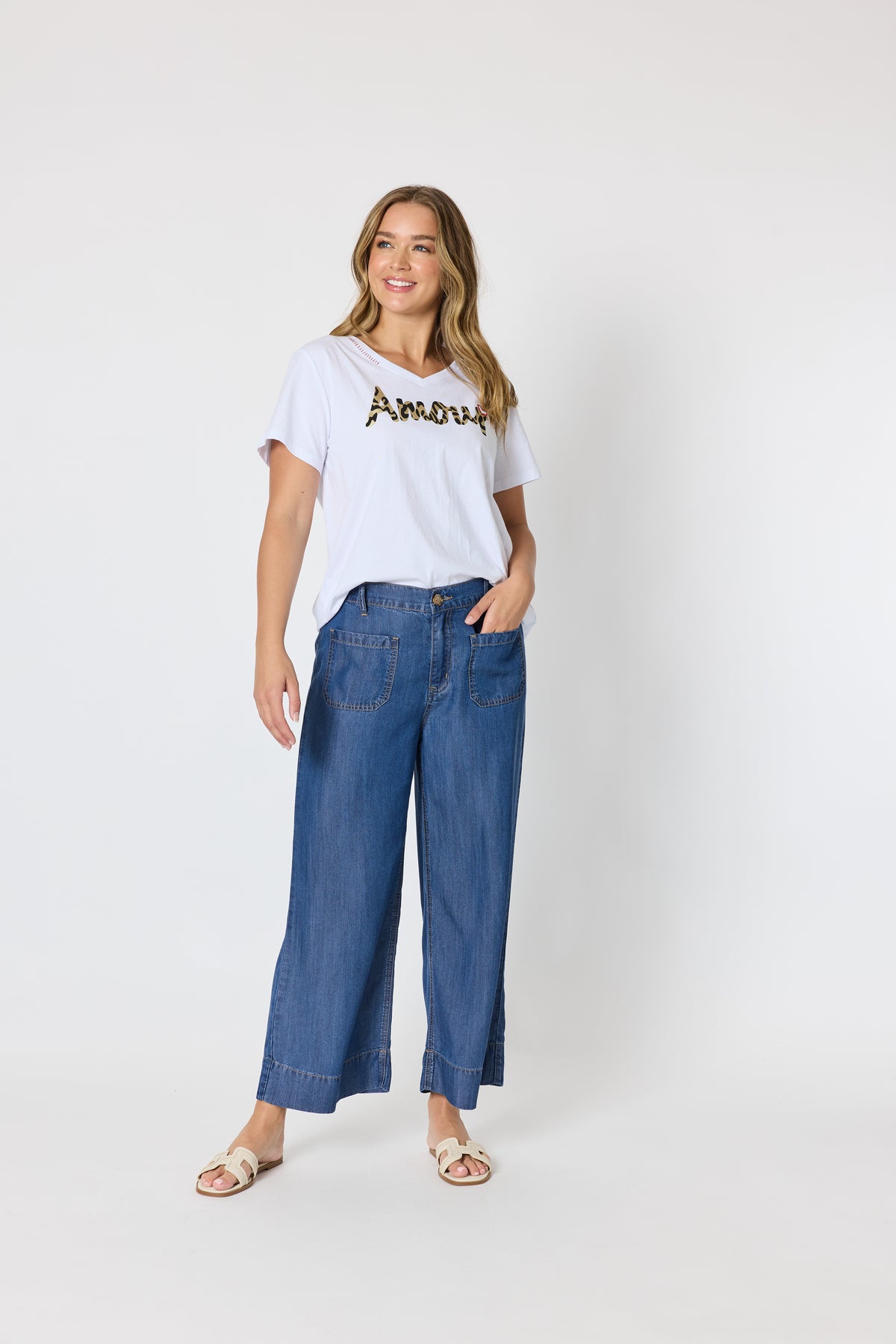 Blue Denim Wide Leg Pants