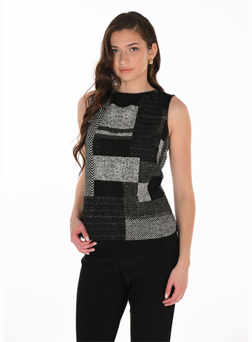 Frank Lyman Montréal Black & Grey Geometric Sleeveless Top with Elegant Fit | Elegant Geometric Sleeveless Top Australia